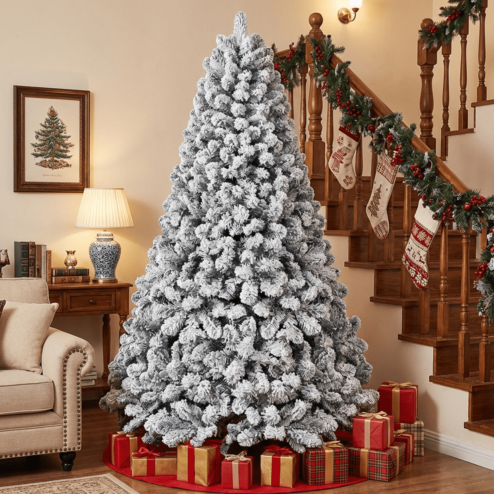SUGIFT 6ft Snow Flocked Christmas Tree Unlit Holiday Decor - Image 3
