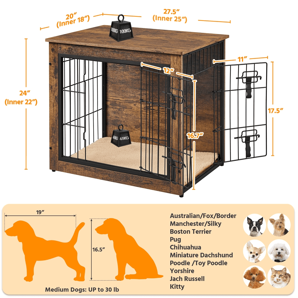 Alden Design 27.5″ W Dog Crate Furniture Small Rustic Industrial Wooden Dog Kennel - Image 2