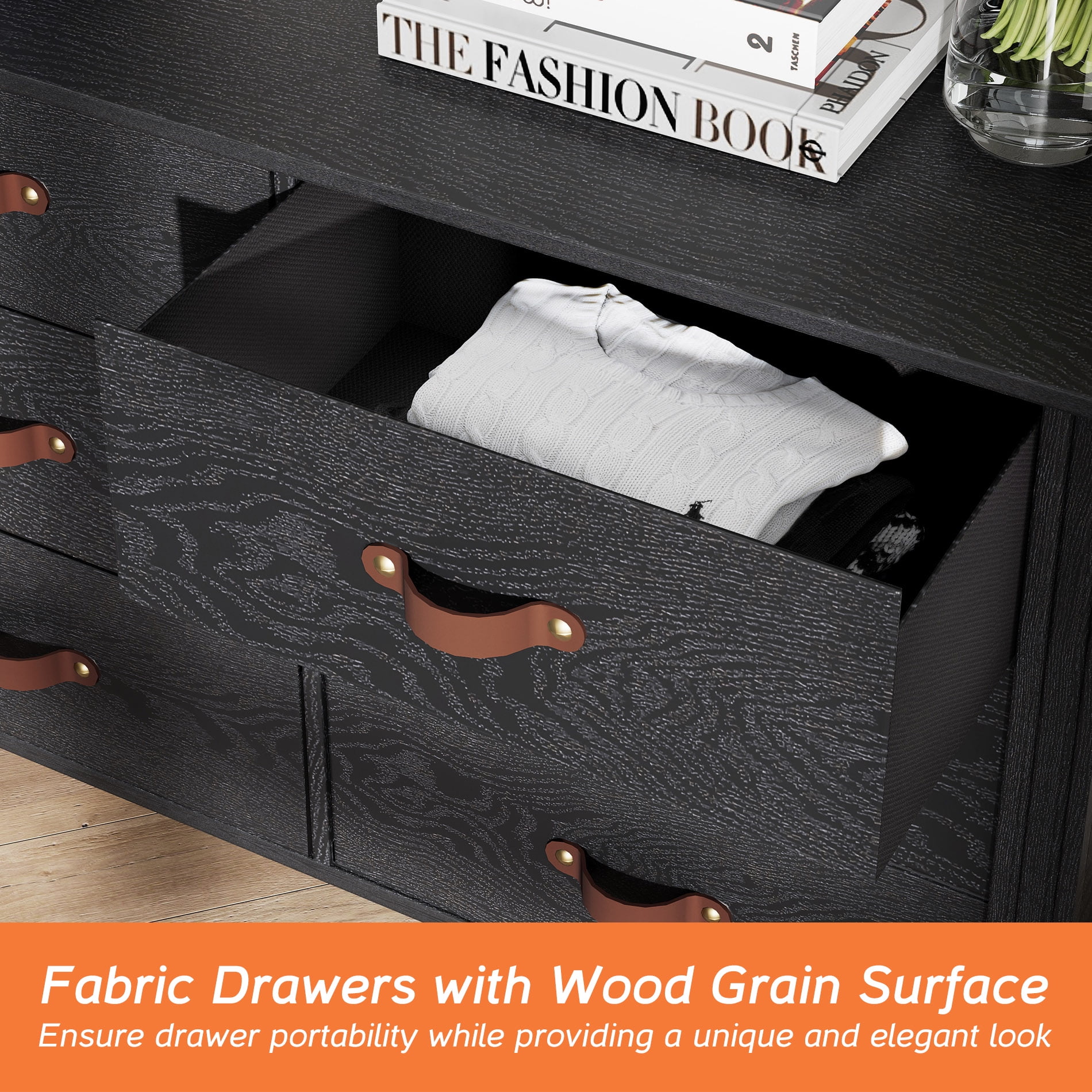 Dresser for Bedroom, Wood Dresser with 6 Drawers, Storage Cabinet for Living Room, Hallway, Black - Image 5