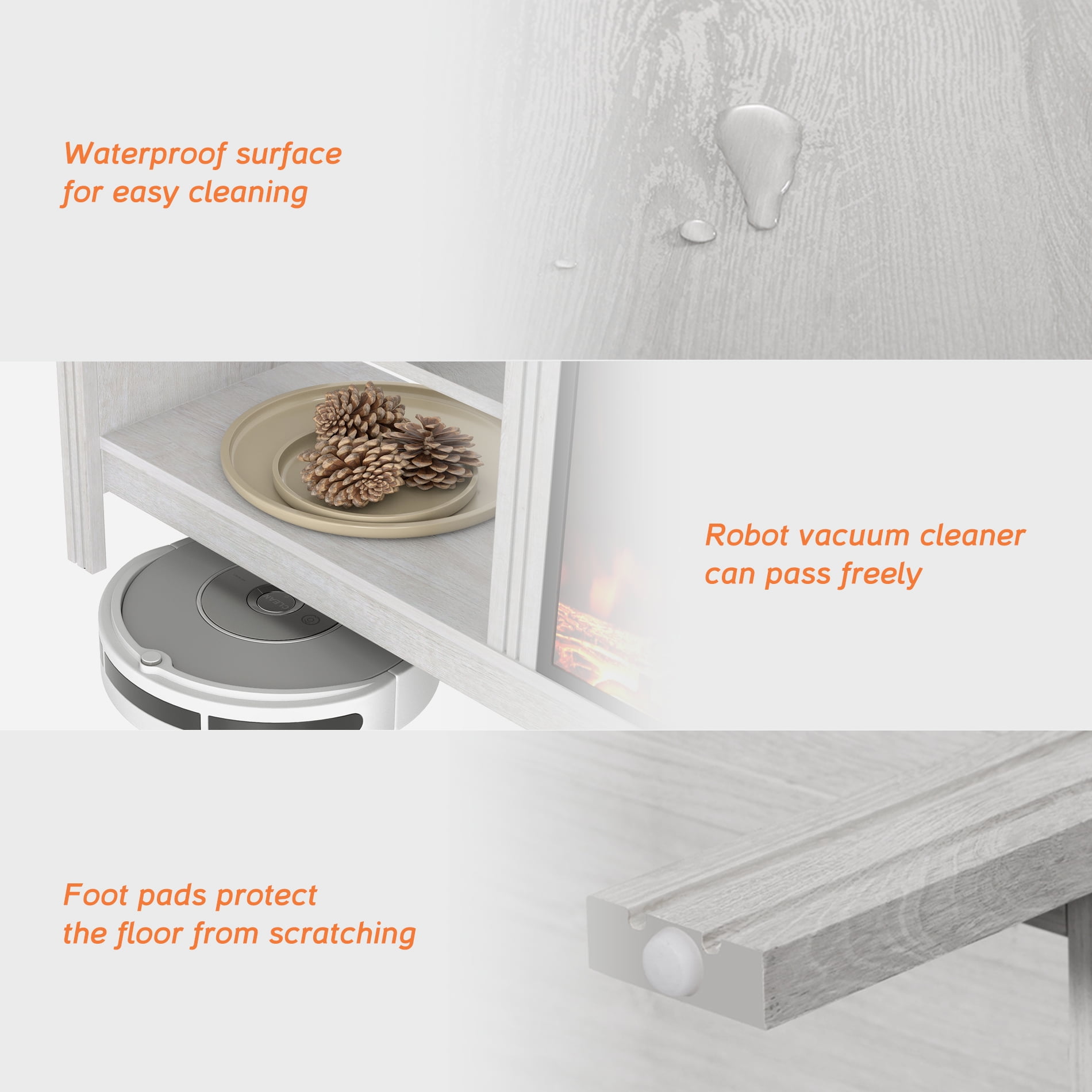 Fireplace TV Stand for 75 inch TV, White Entertainment Center with 6 Storage Cabinets for Living Room,Bedroom - Image 4