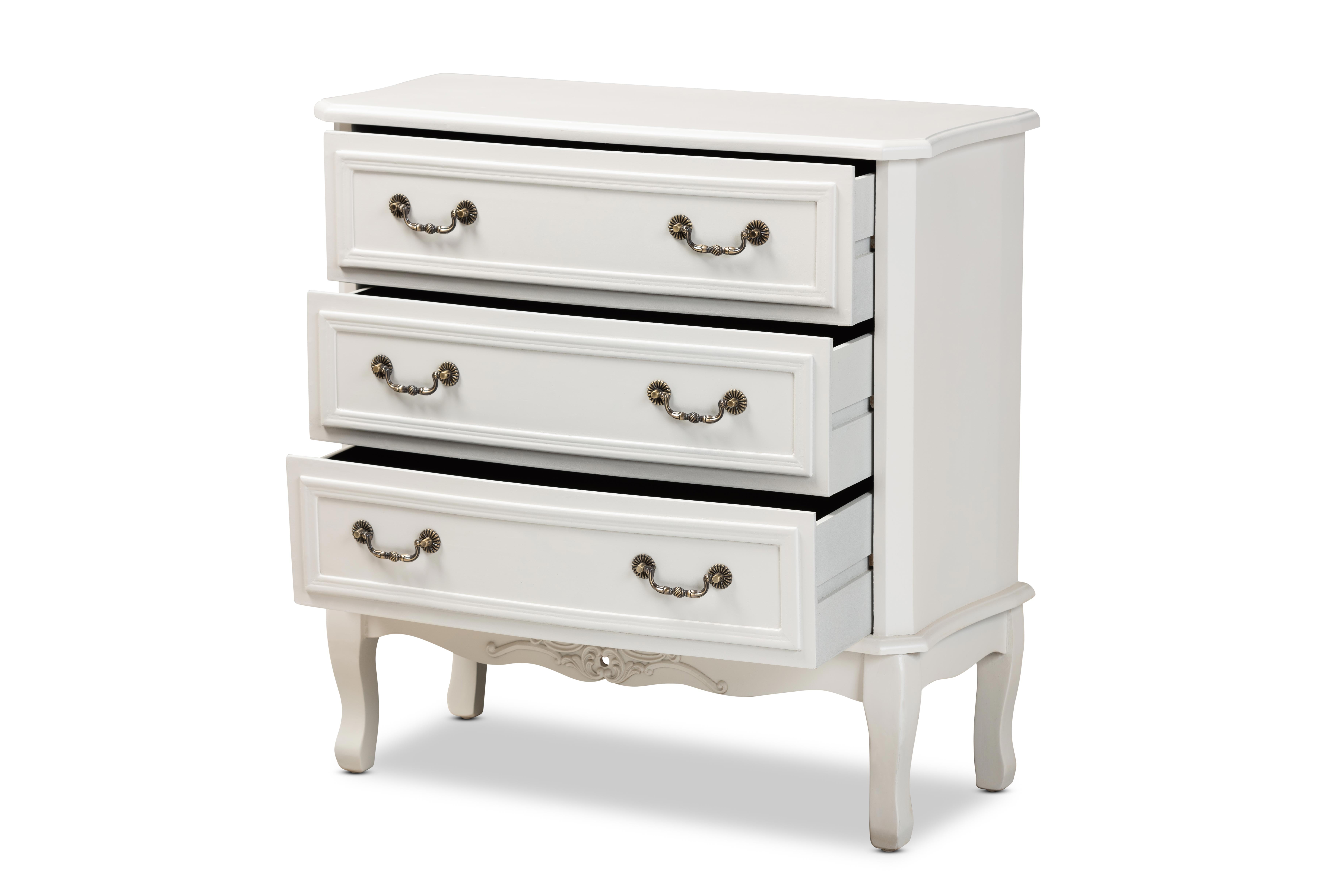 Baxton Studio Select 3-Drawer Vertical Chest, Medium Density Fiberboard, Brass Hardware, White - Image 4