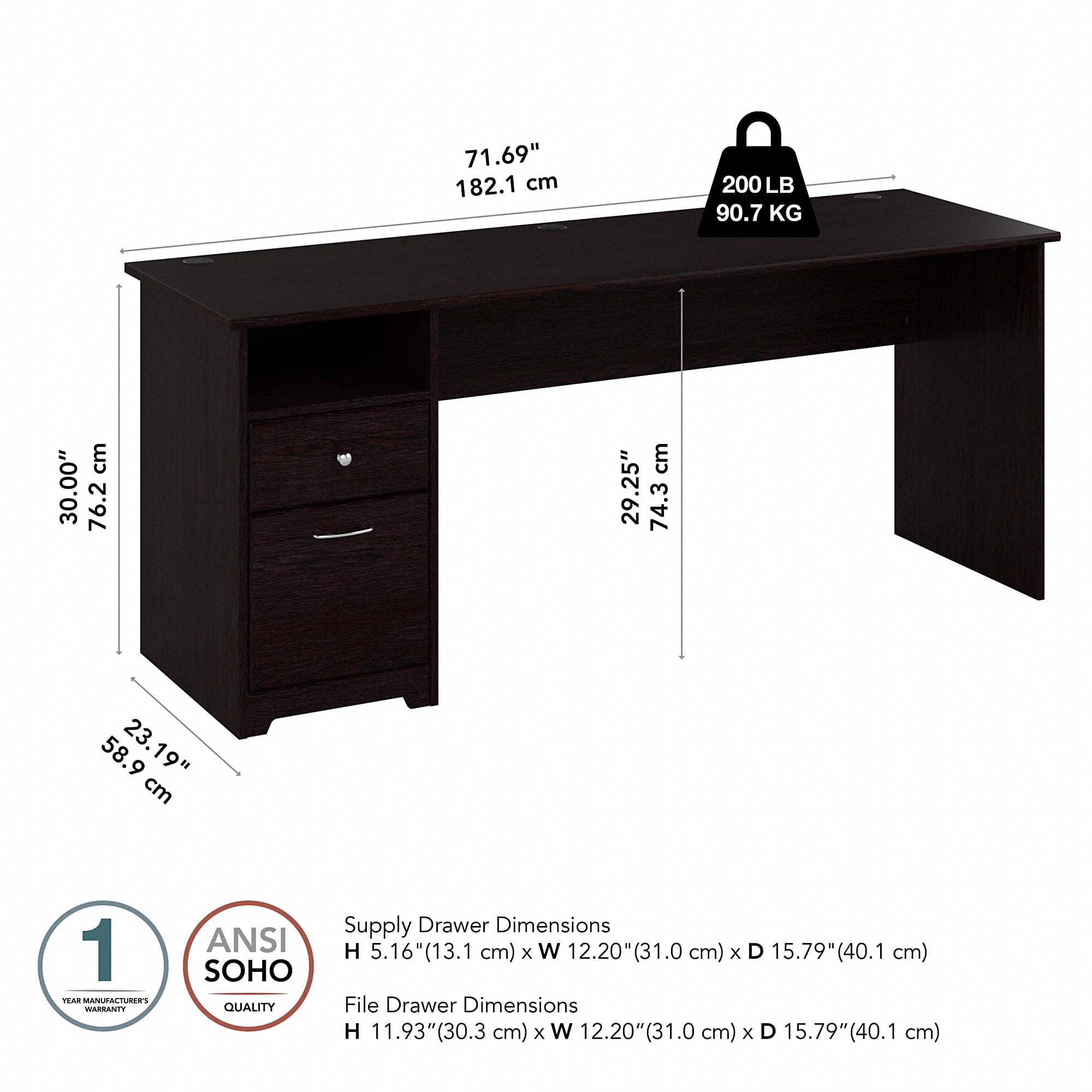 Bush Furniture Cabot 72" Computer Desk with Storage, Espresso Oak - Image 5