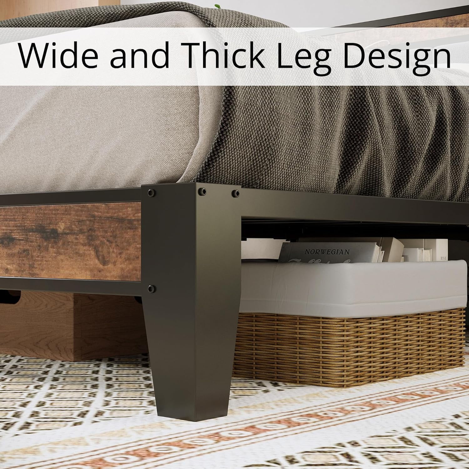 LIKIMIO Full Bed Frame, Storage Headboard with Charging Station, Solid and Stable, Noise Free, No Box Spring Needed, Easy Assembly - Image 7