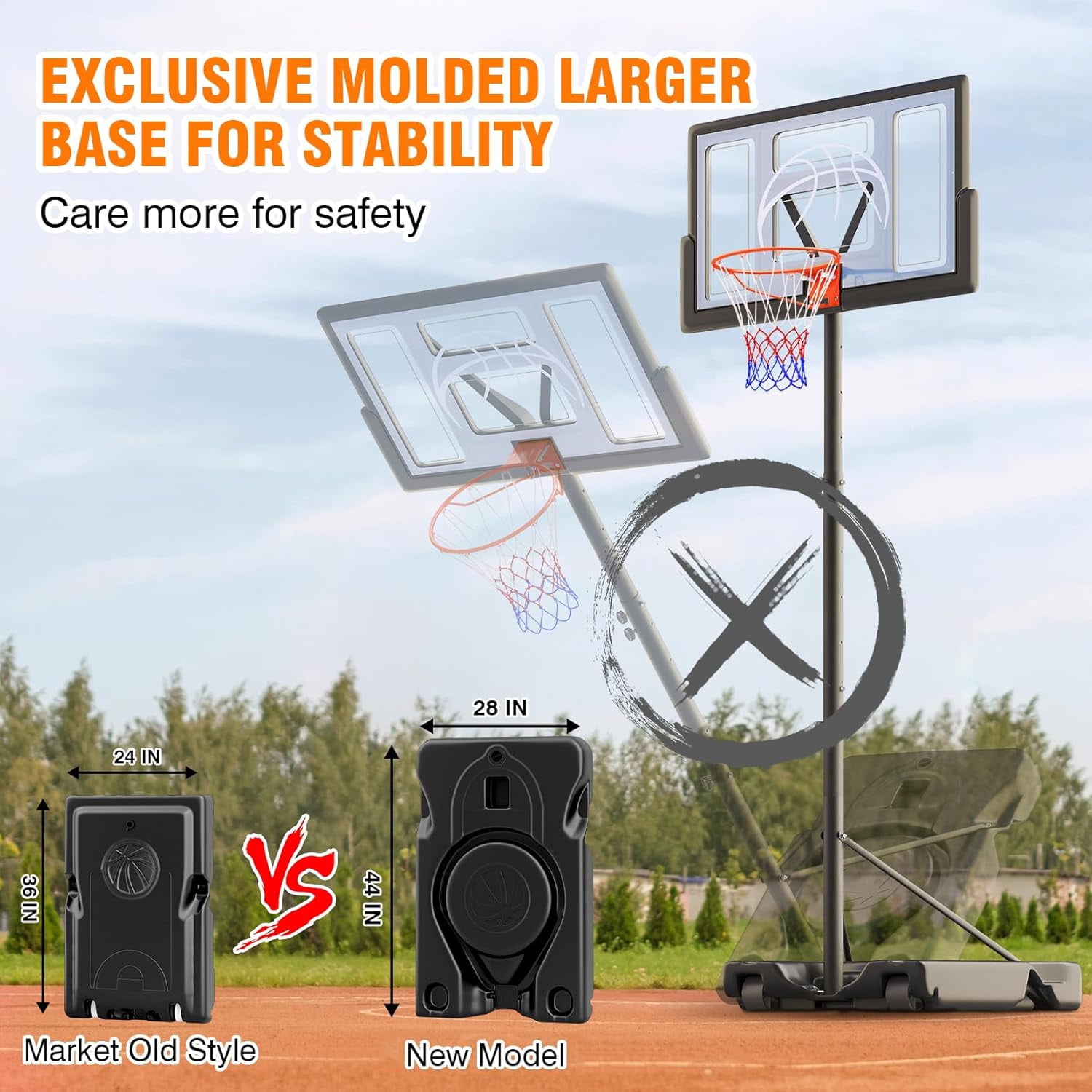 4.4-10ft Portable Basketball Hoop 44" Height Adjustable Basketball Goal System with PC Backboard Material Outdoor,Gray - Image 2
