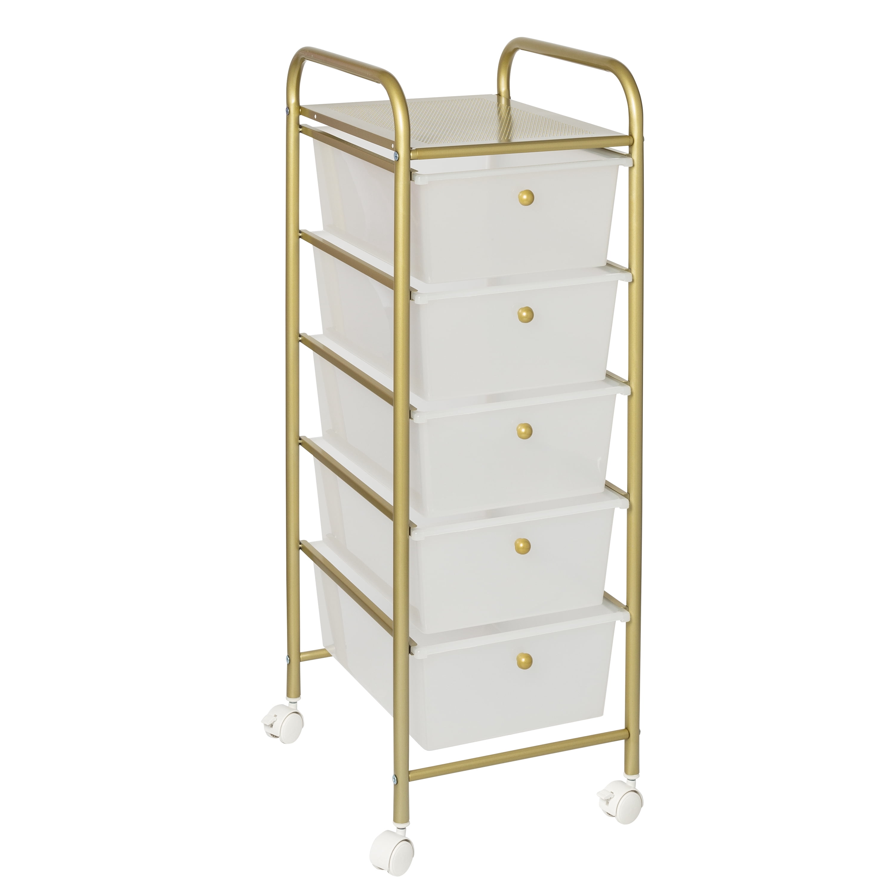 Honey-Can-Do Plastic and Steel Rolling 5-Drawer Storage Cart with 1 Shelf, Clear/Gold - Image 3