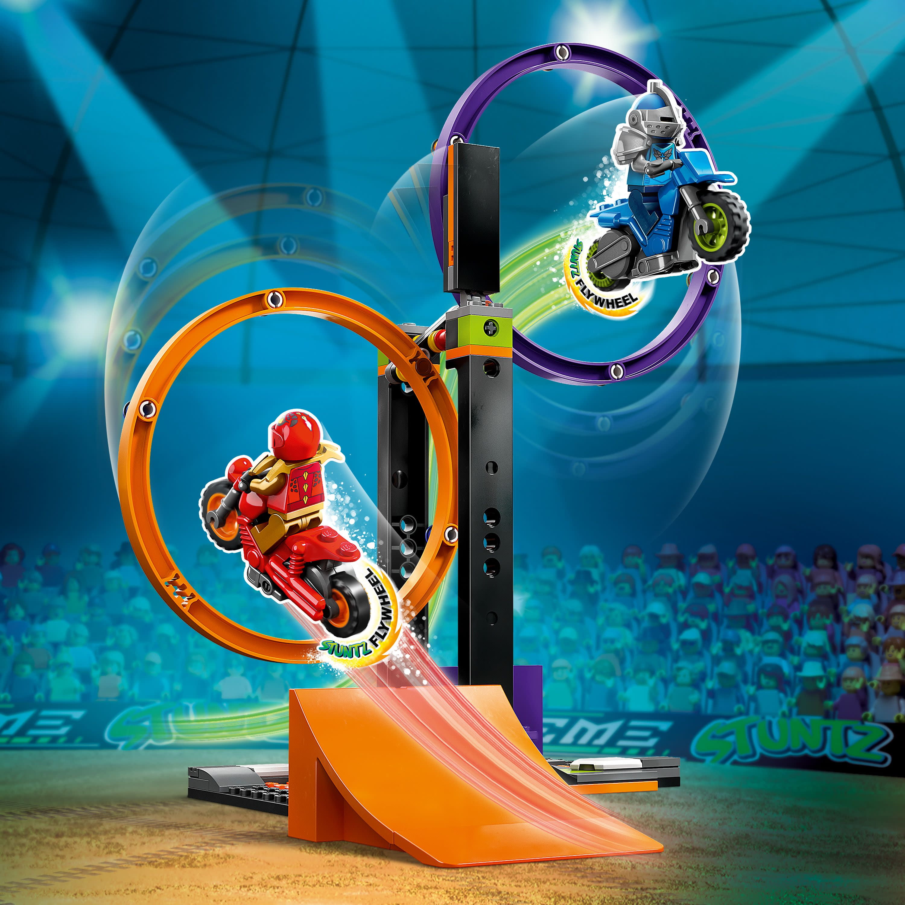 LEGO City Stuntz Spinning Stunt Challenge 60360 - 1 or 2 Player Tournaments with Flywheel-Powered Motorcycle Toys, Features 2 Minifigures and Ramps, Fun Gift Set Idea for Boys, Girls, or Kids Ages 6+ - Image 5
