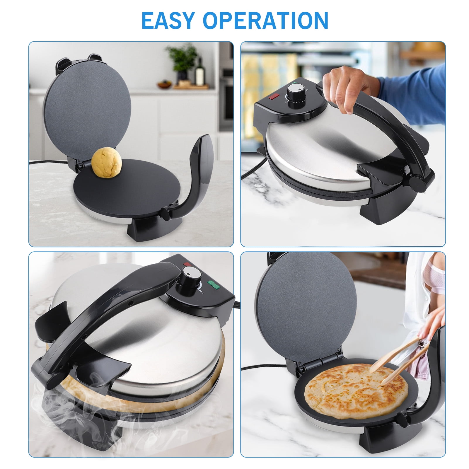 Roti Maker Machine, Stainless Steel Non-Stick Electric Tortilla Maker, 10-inch - Image 4