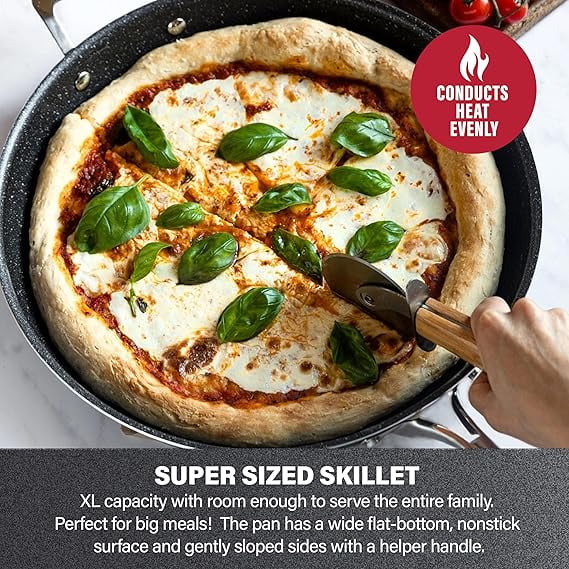 Granitestone 14 Inch Frying Pan with Lid, Large Non Stick Skillet for Cooking, Nonstick, Ultra Durable Mineral and Diamond Coating, Oven/Dishwasher Safe, Black - Image 6