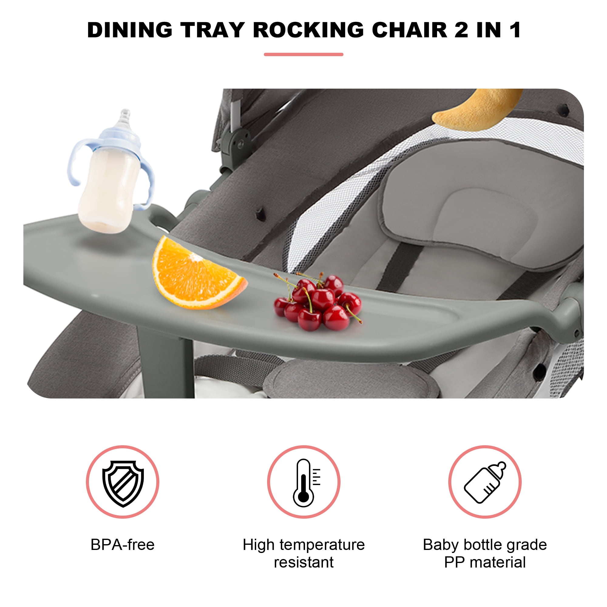 Electric Baby Swing with Footrest and Dinner Plate for Newborns Infants, Bluetooth Music, 5 Swing Speeds, Remote Control, Mosquito Net - Image 6