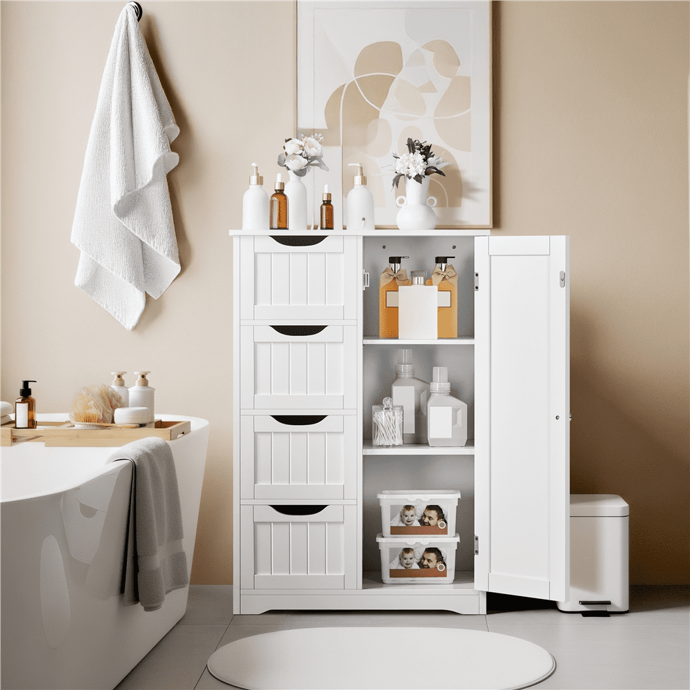 Renwick Freestanding Wooden Bathroom Floor Cabinet Storage Organizer ,White - Image 6