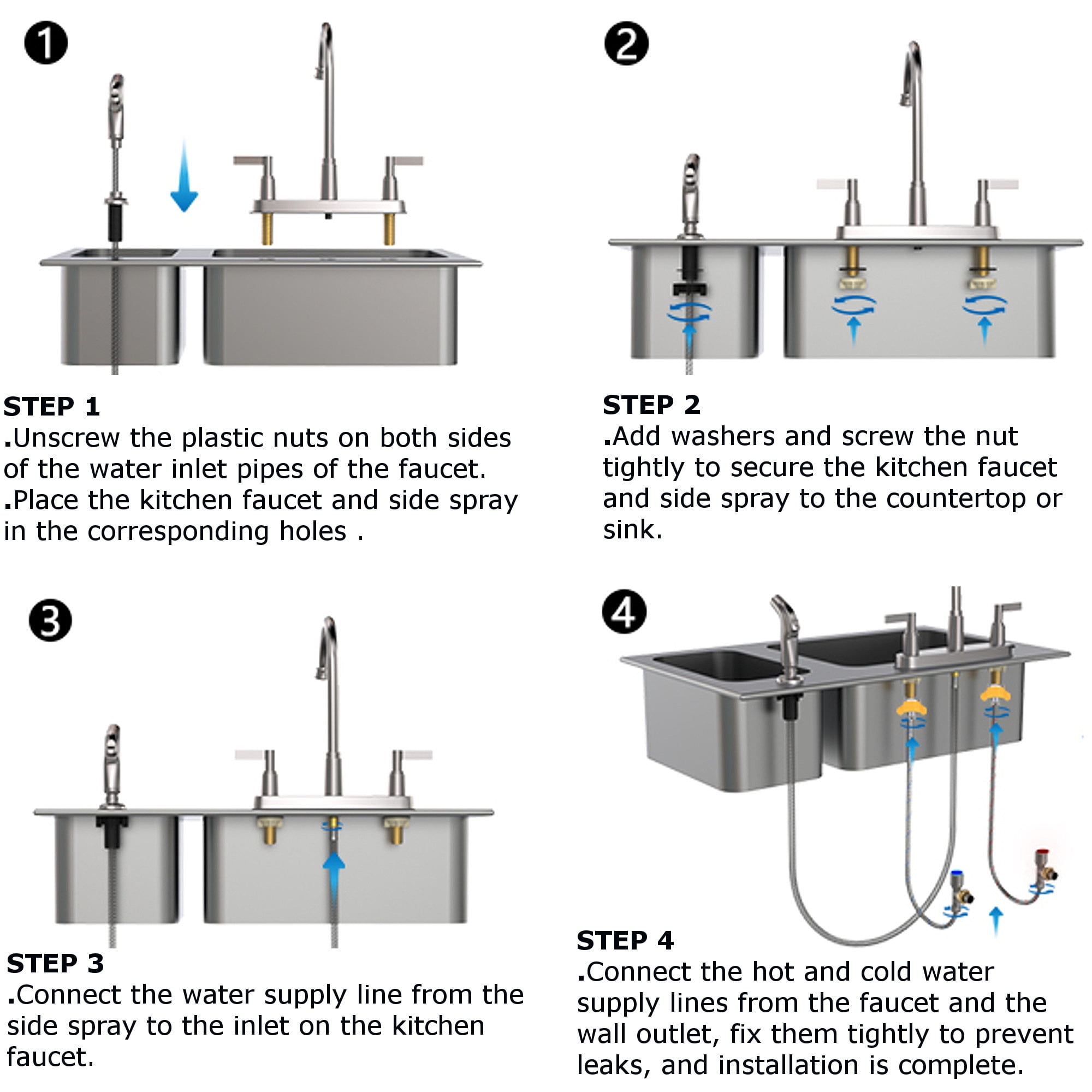 GOWIN - Kitchen Faucet with Sprayer,Brushed Nickel Kitchen Sink Faucet,3 Hole or 4 Hole Faucet for Kitchen Sink,Stainless Steel 2 Handle Kitchen Faucet with Side Sprayer,4 Hole Kitchen Faucets - Image 9