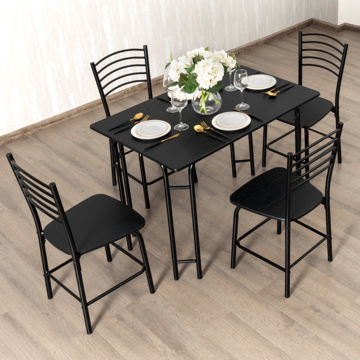 Topbuy 5 Pieces Dining Table and Chair Set Metal Frame Wooden Tabletop - Image 3