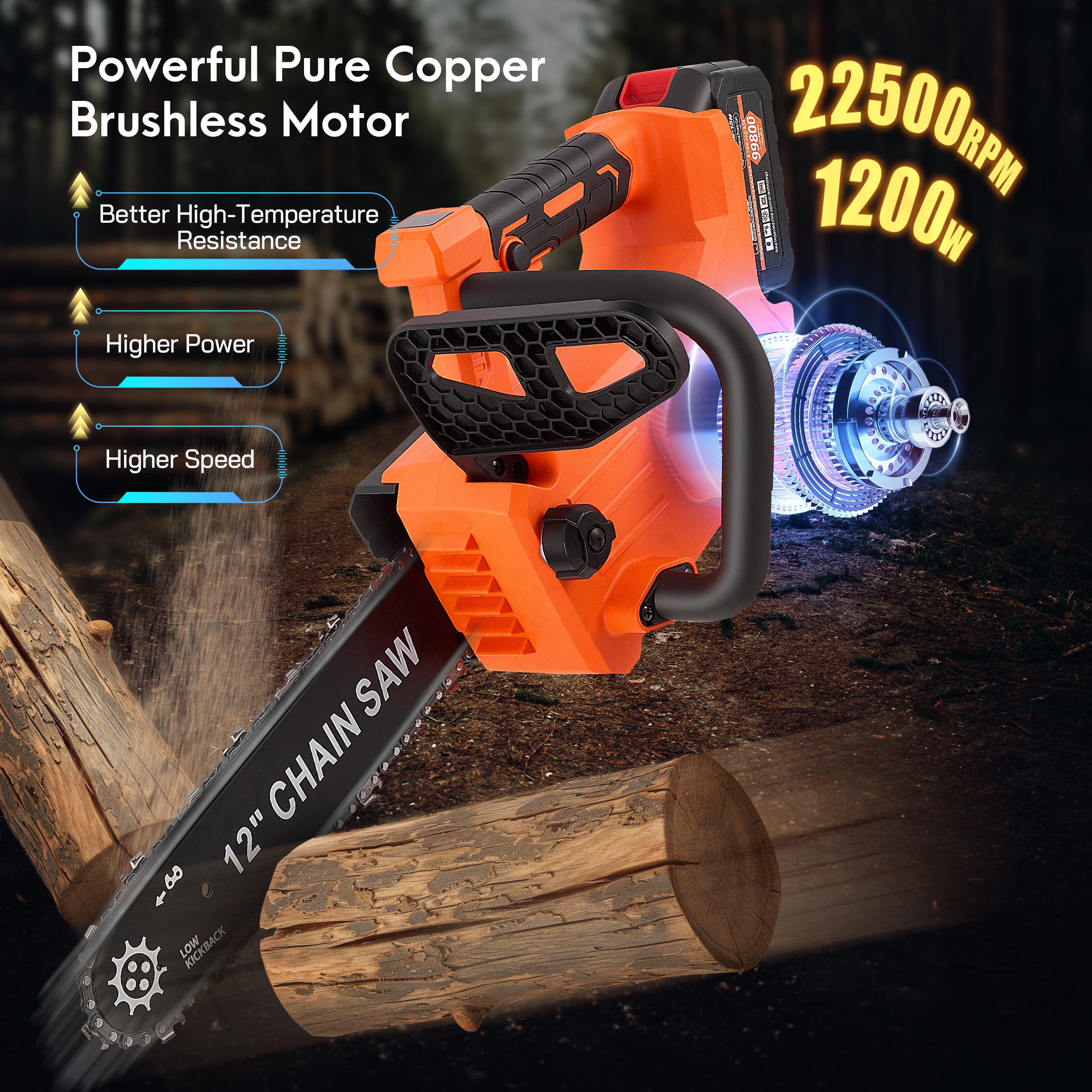 RELOIVE 12" Chainsaw, Cordless battery Chainsaw with 2x 4.0Ah Batteries , Electric Chainsaw with 1200W Brushless Motor, Automatic Lubrication, Power Chain Saw for Wood Cutting Tree Trimming - Image 11