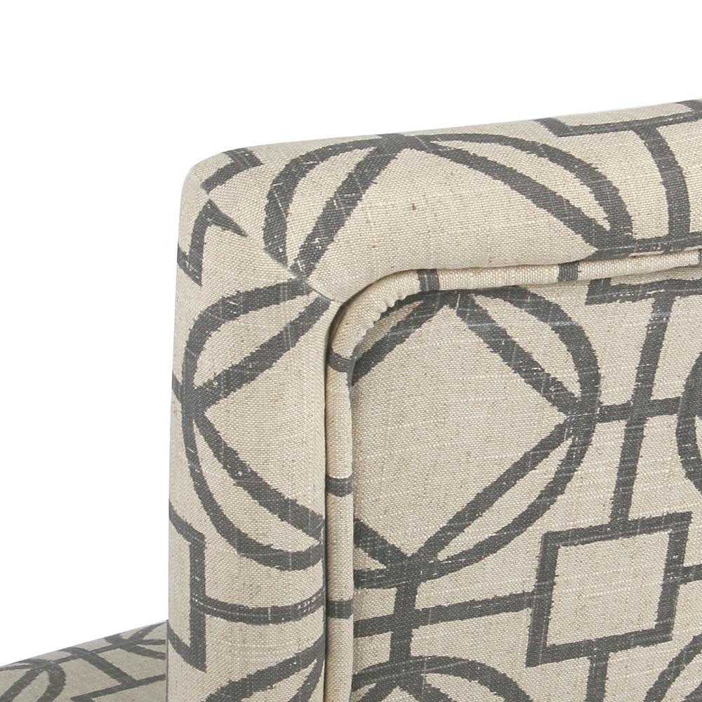 Wooden 24 Inch Counter Height Stool with Trellis Pattern Fabric Upholstery Cream and Gray - Saltoro Sherpi - Image 3