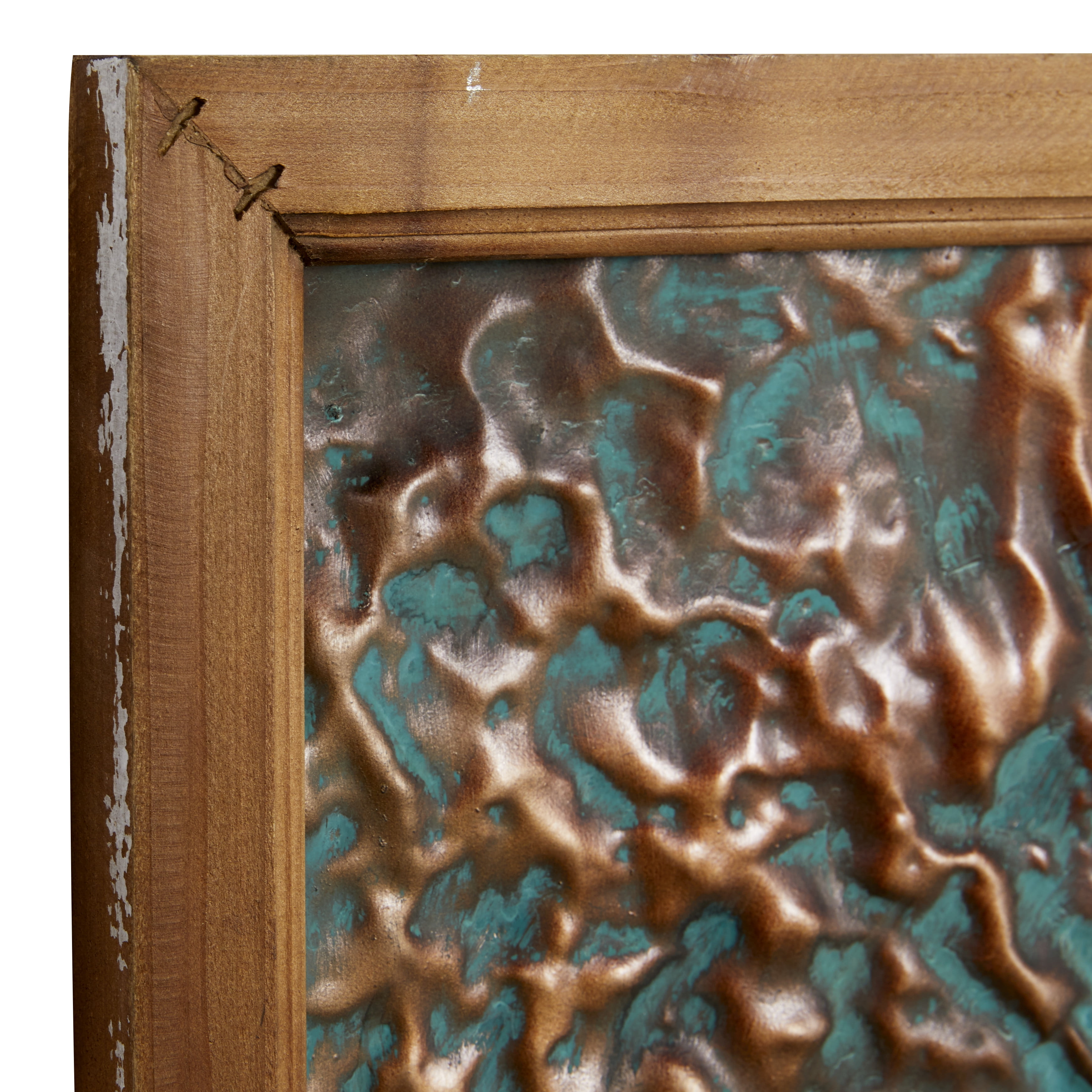 Decmode Large Square Aqua & Bronze Metal Rose Wall Decor in Natural Wood Frame, 41.5” x 41.5” - Image 5