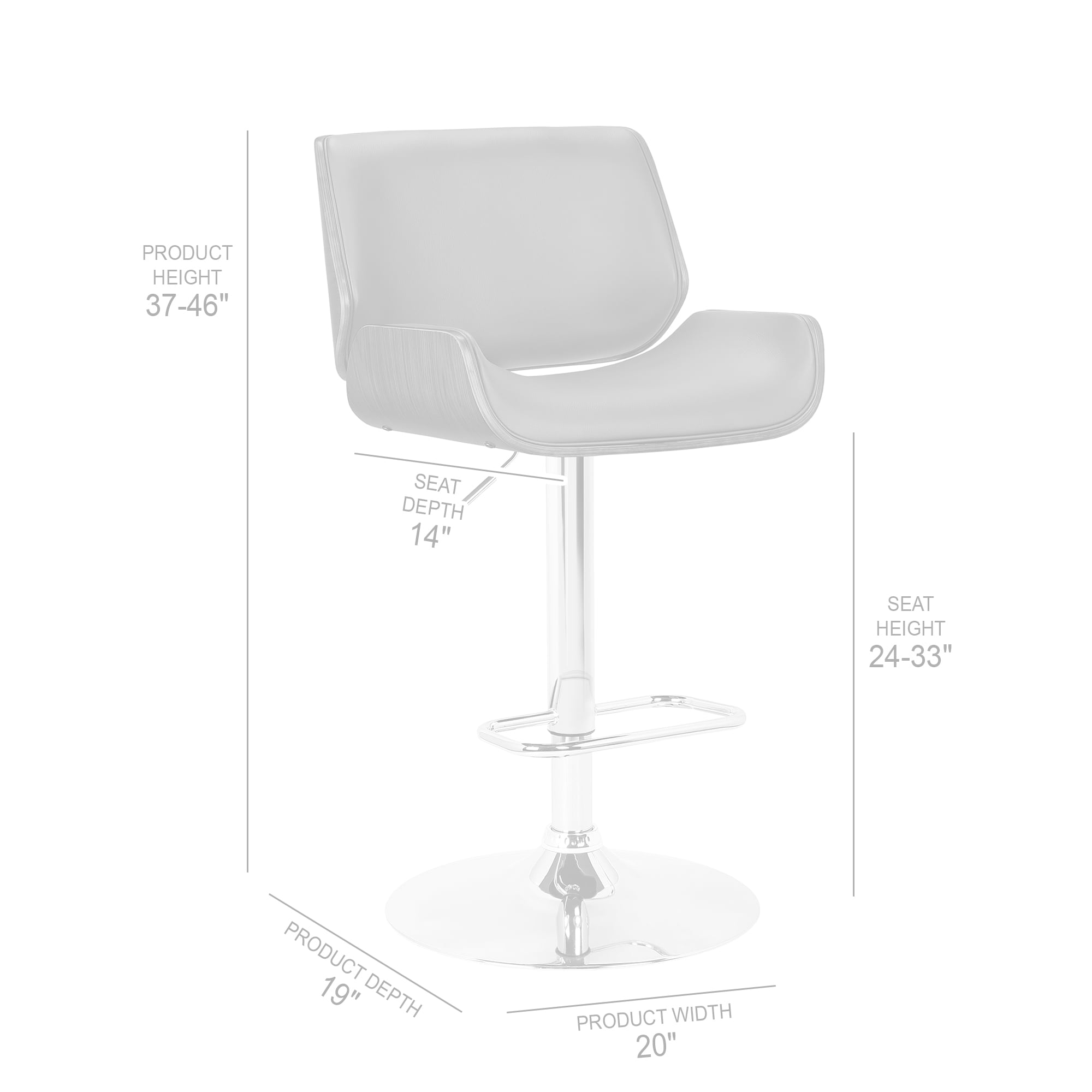 London Gray Faux Leather Adjustable Height Swivel Walnut Wood and Chrome Bar Stool - Image 5