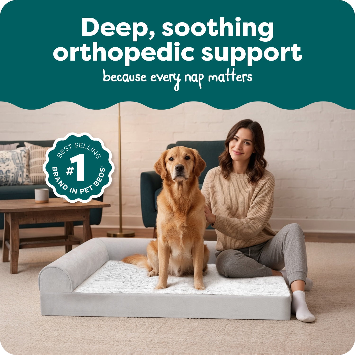 FurHaven Embossed Faux Fur & Suede Orthopedic Deluxe L-Chaise Pet Bed for Dogs & Cats - Gray, Jumbo - Image 6