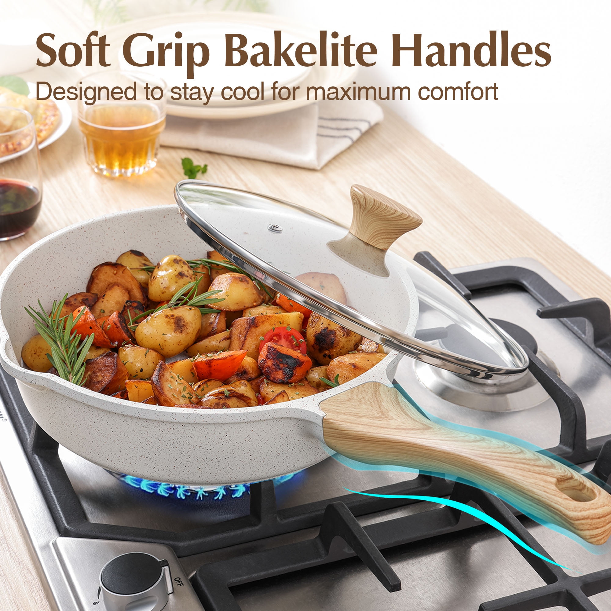 SENSARTE Ceramic Nonstick Pots and Pans Set, 17Pcs Healthy Non Stick Cookware Set with Pots Protectors, Induction Kitchen Cookware Sets White - Image 7