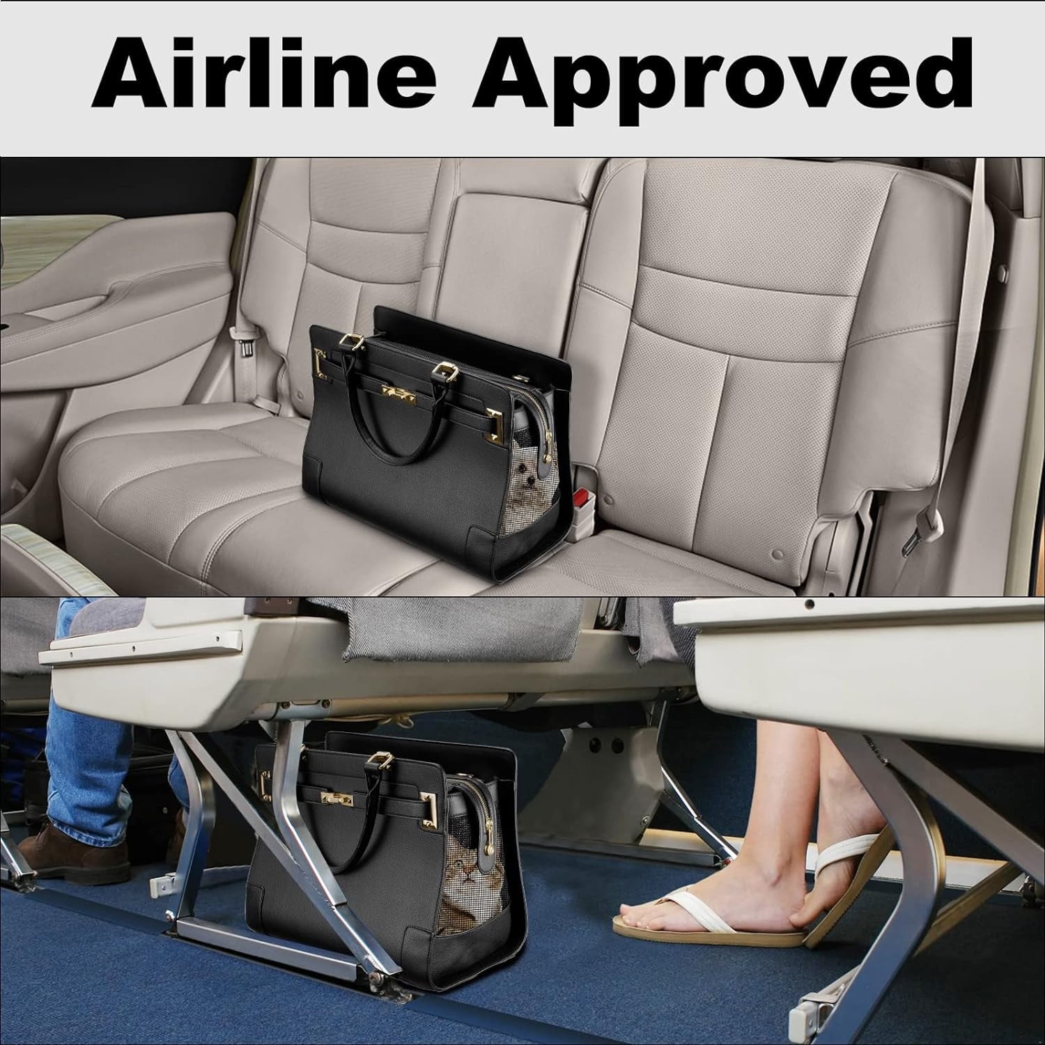 MINSONG Fashion Pet Carrier Dog Cat Carrier Purse Soft-Sided Leather Handbag Pet Tote Bag for Small Dogs Puppy and Cats TSA Airline Approved - Image 7