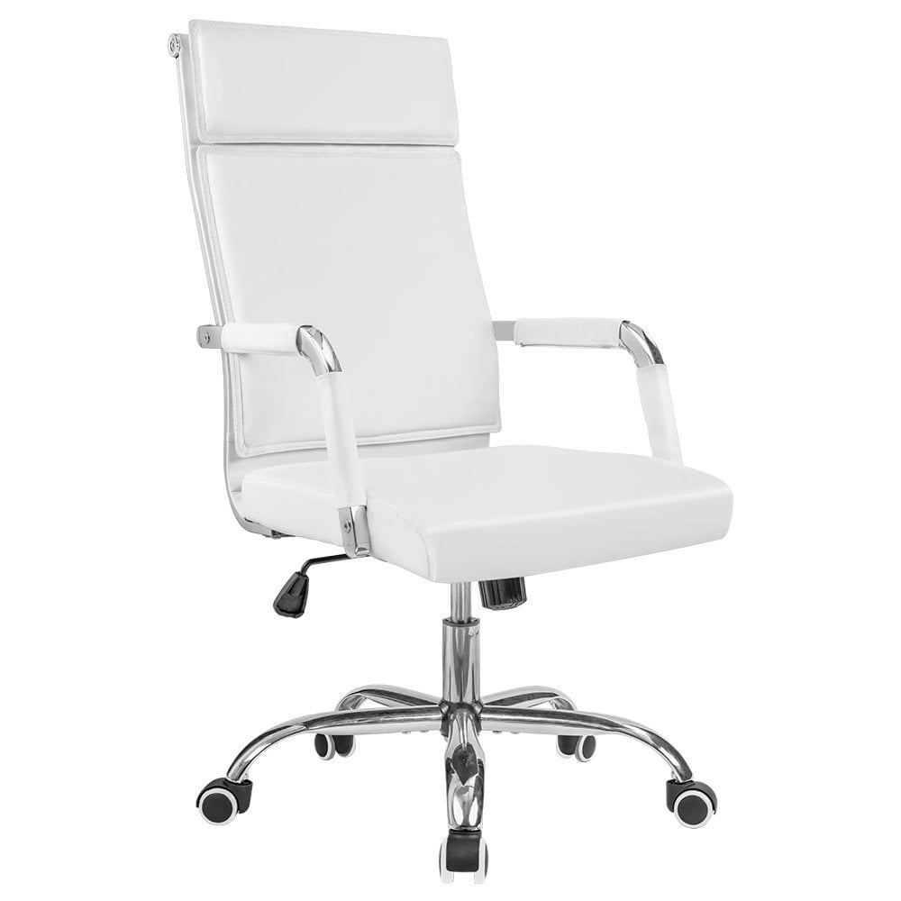Vineego Mid-Back Office Desk Chair Executive Adjustable Swivel Task Chair PU Leather Conference Chair with Armrests,White - Image 4