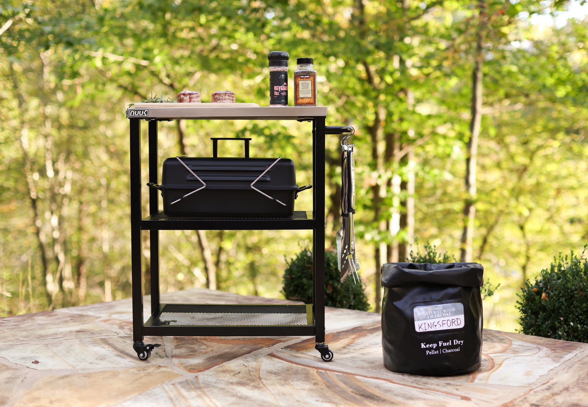 NUUK Stainless Steel Outdoor Kitchen Serving Grill Cart with Storage, BBQ Prep Station Table, Wheeled - Image 3