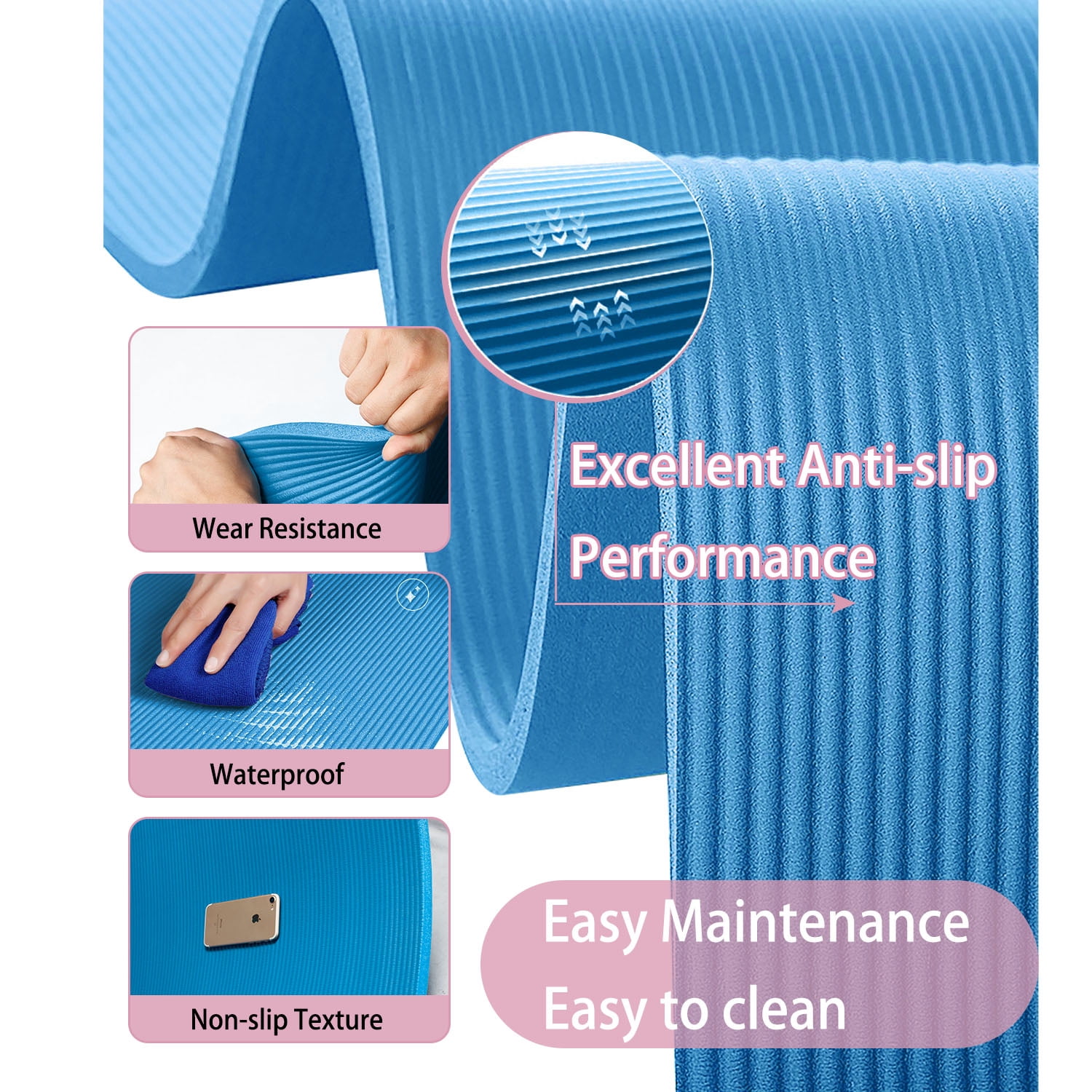 RYTMAT Exercise Mat, 1/2" Thick, Extra Wide 78"x51", Large Yoga Mat Blue - Image 4