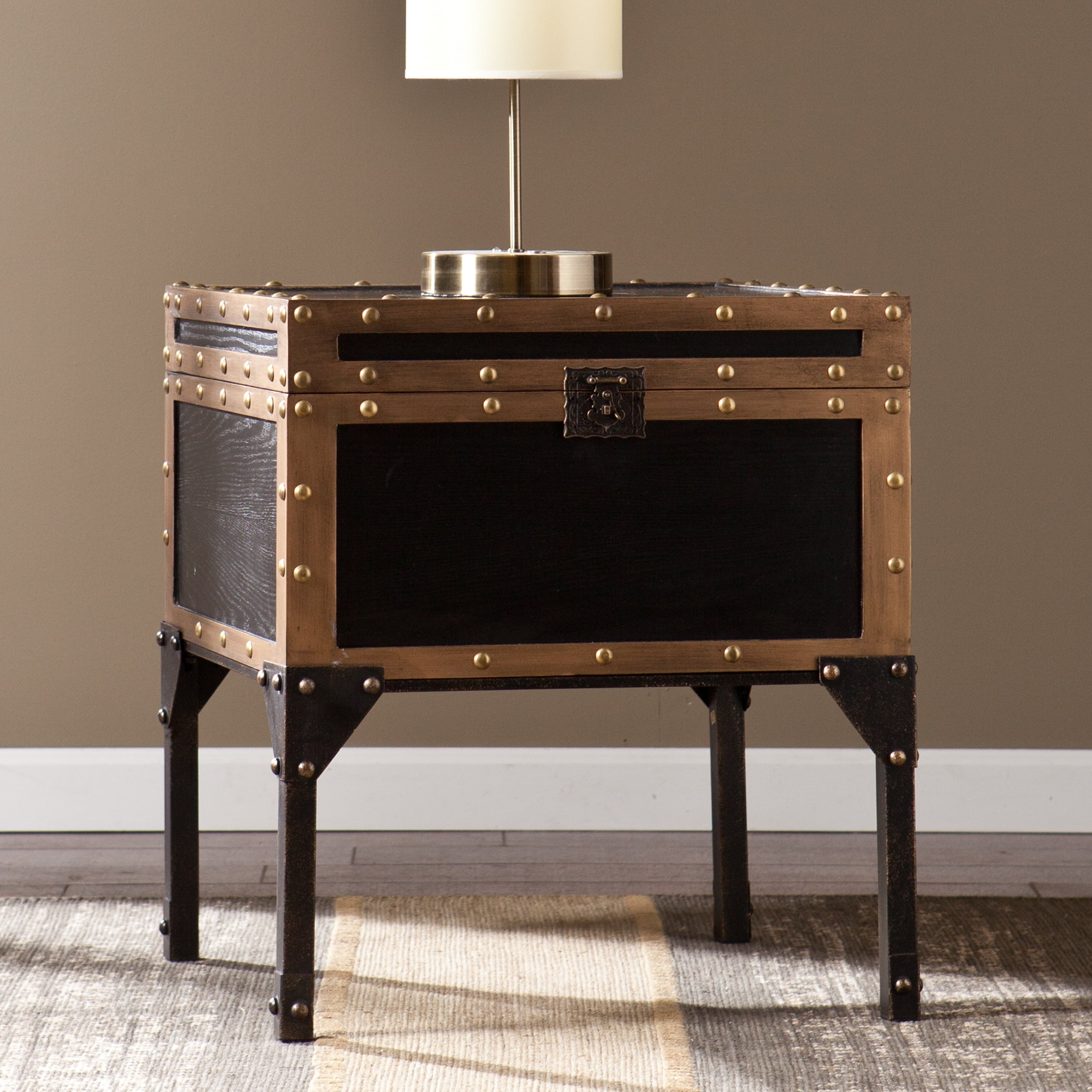Charles Vintage Travel Trunk End Table, Black and Bronze - Image 3