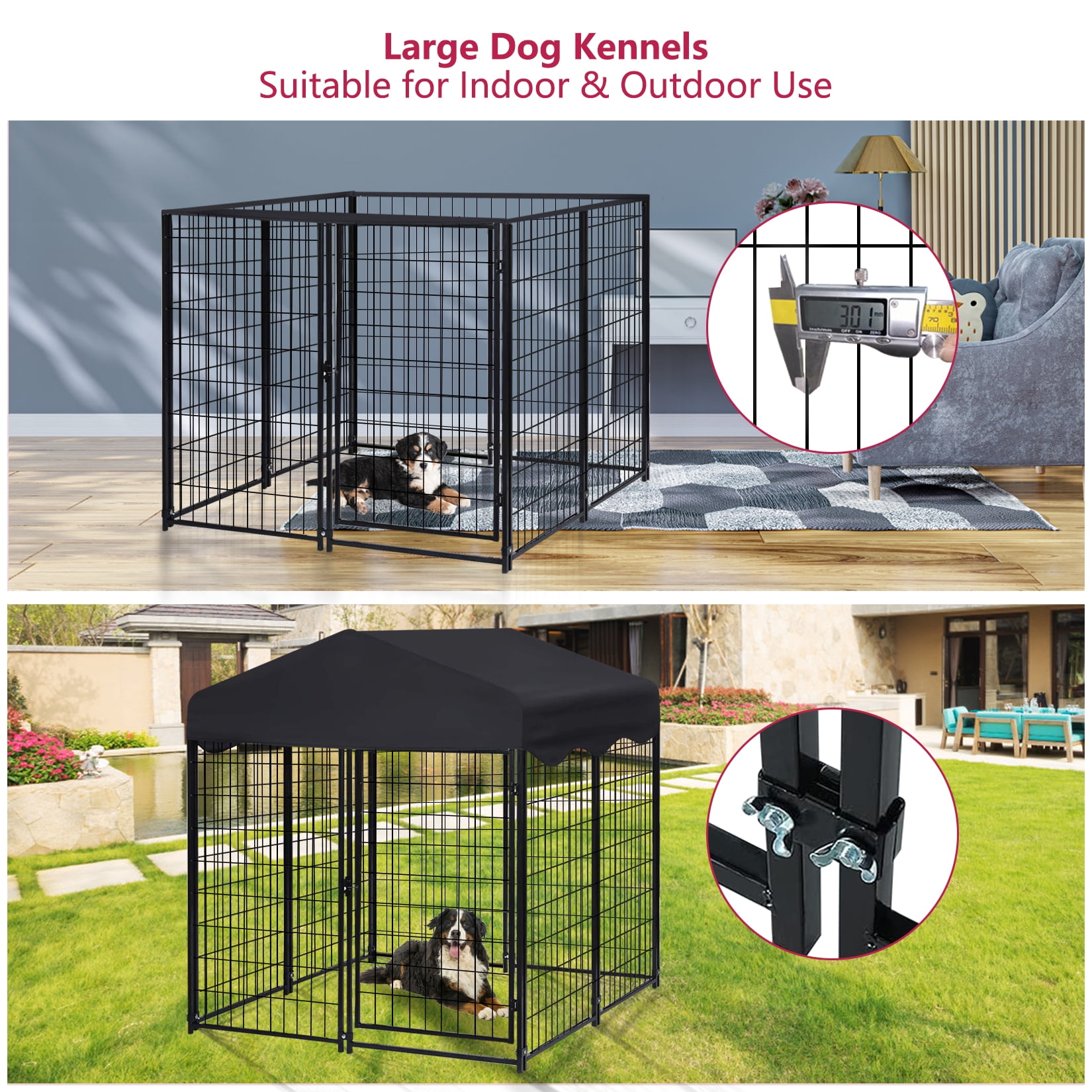 Jhsomdr 4.2ft x 4ft x 4.5ft Outdoor Dog Kennel with UV-Resistant Oxford Cloth Roof, 8 Panels Metal Dog Fence for Medium Small Dogs - Image 3