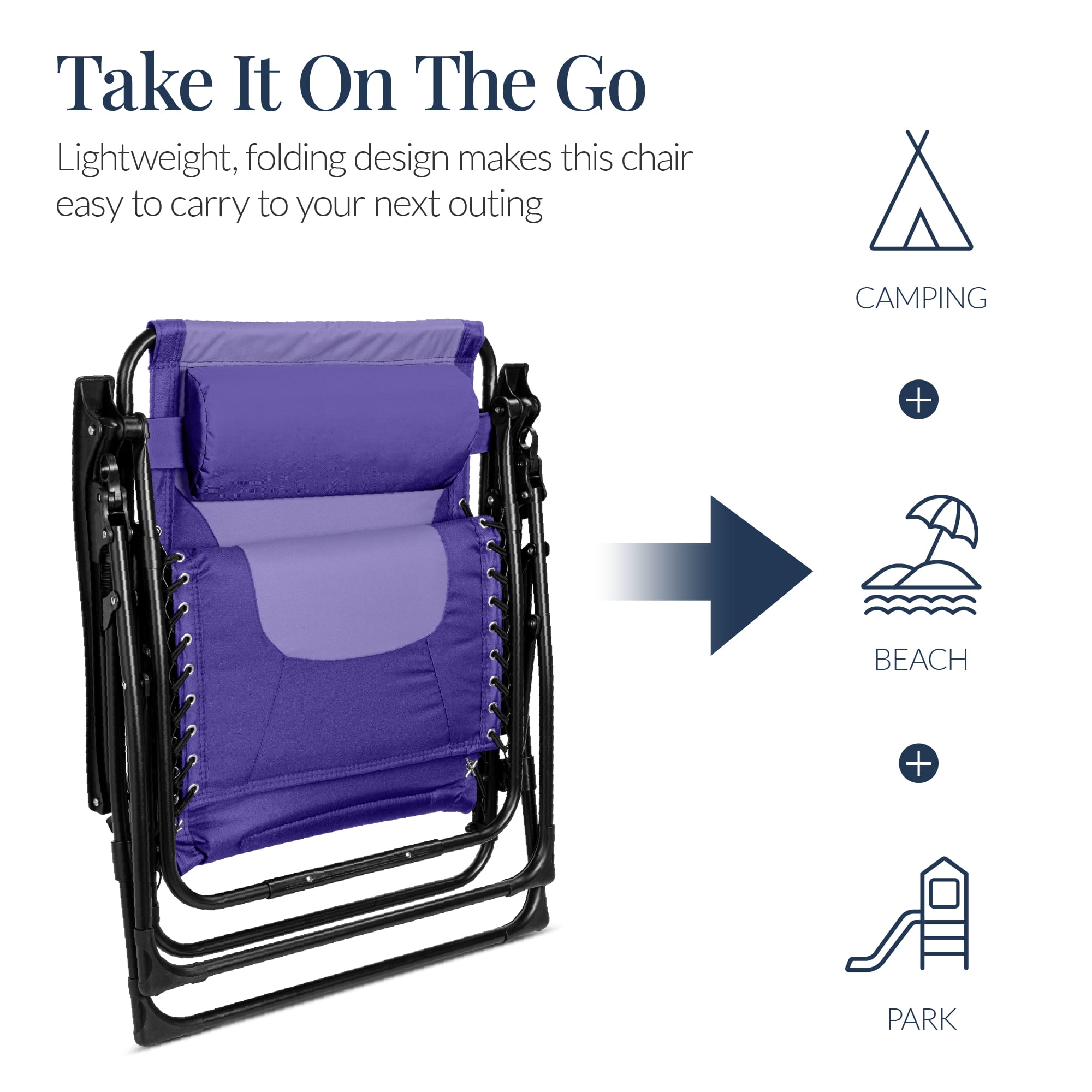 Best Choice Products Oversized Padded Zero Gravity Chair, Folding Outdoor Patio Recliner w/ Side Tray - Purple/Violet - Image 6