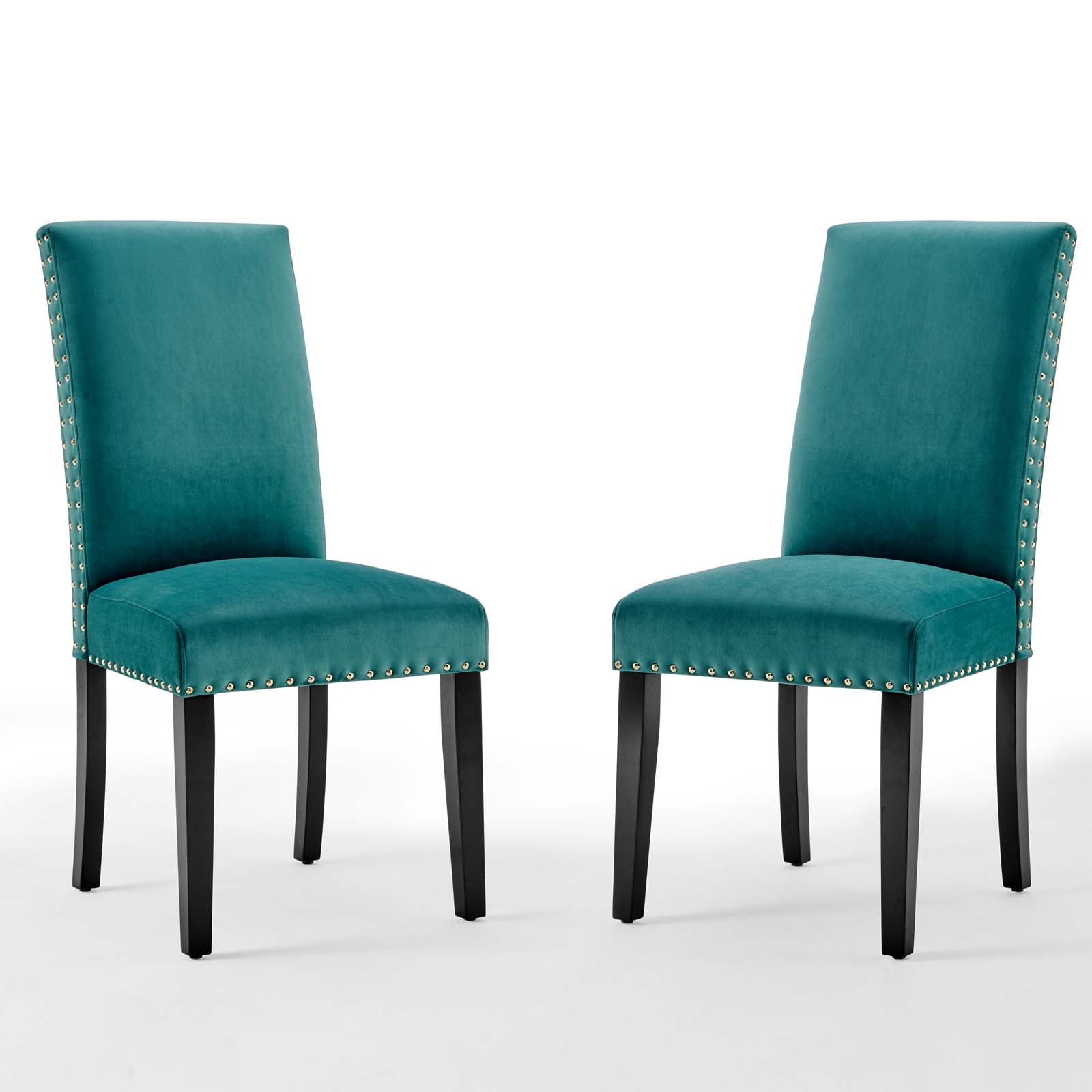 Modway Parcel Performance Velvet Dining Side Chairs - Set of 2 in Teal - Image 10