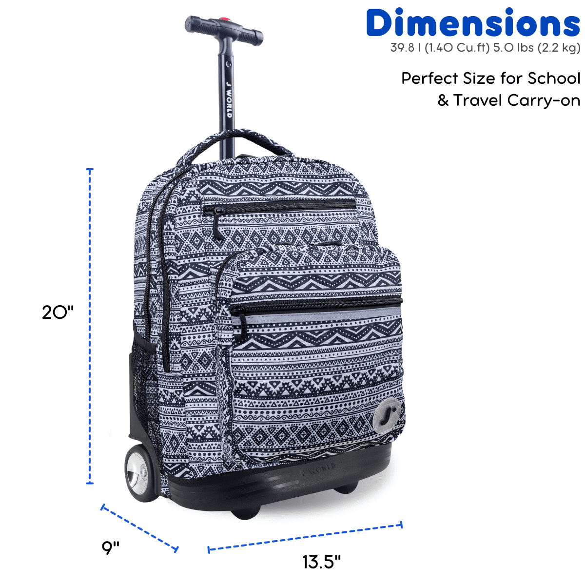 J World Unisex Sundance 20" Rolling Backpack with Laptop Sleeve for School and Travel, Tribal - Image 2