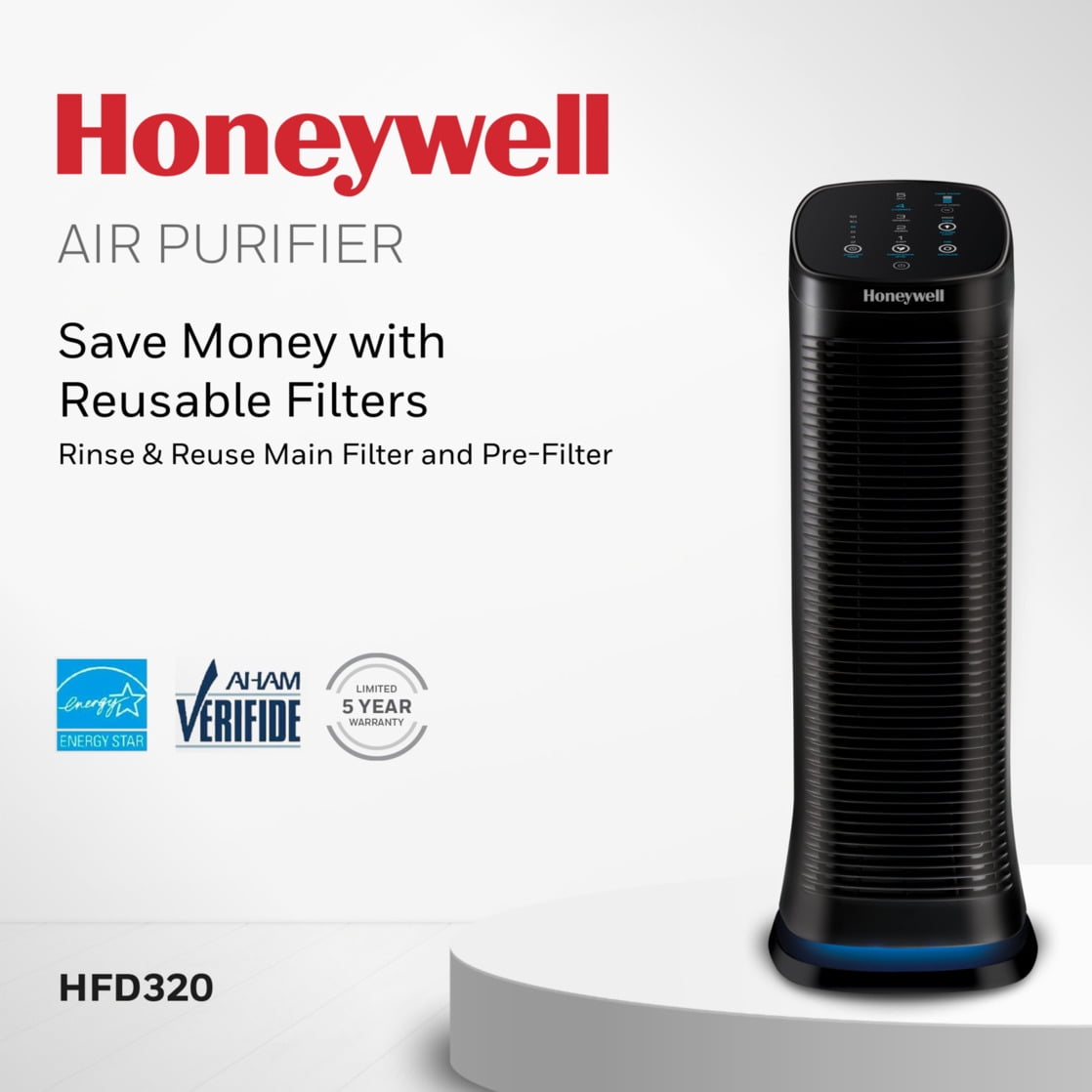 Honeywell Air Purifier with Permanent Filter for Home, 1208 sqft Rooms in 1 hour, Reduces Dust, Pollen, Pet Dander, Odors, Smoke, Washable Filters, Black, HFD320 - Image 6