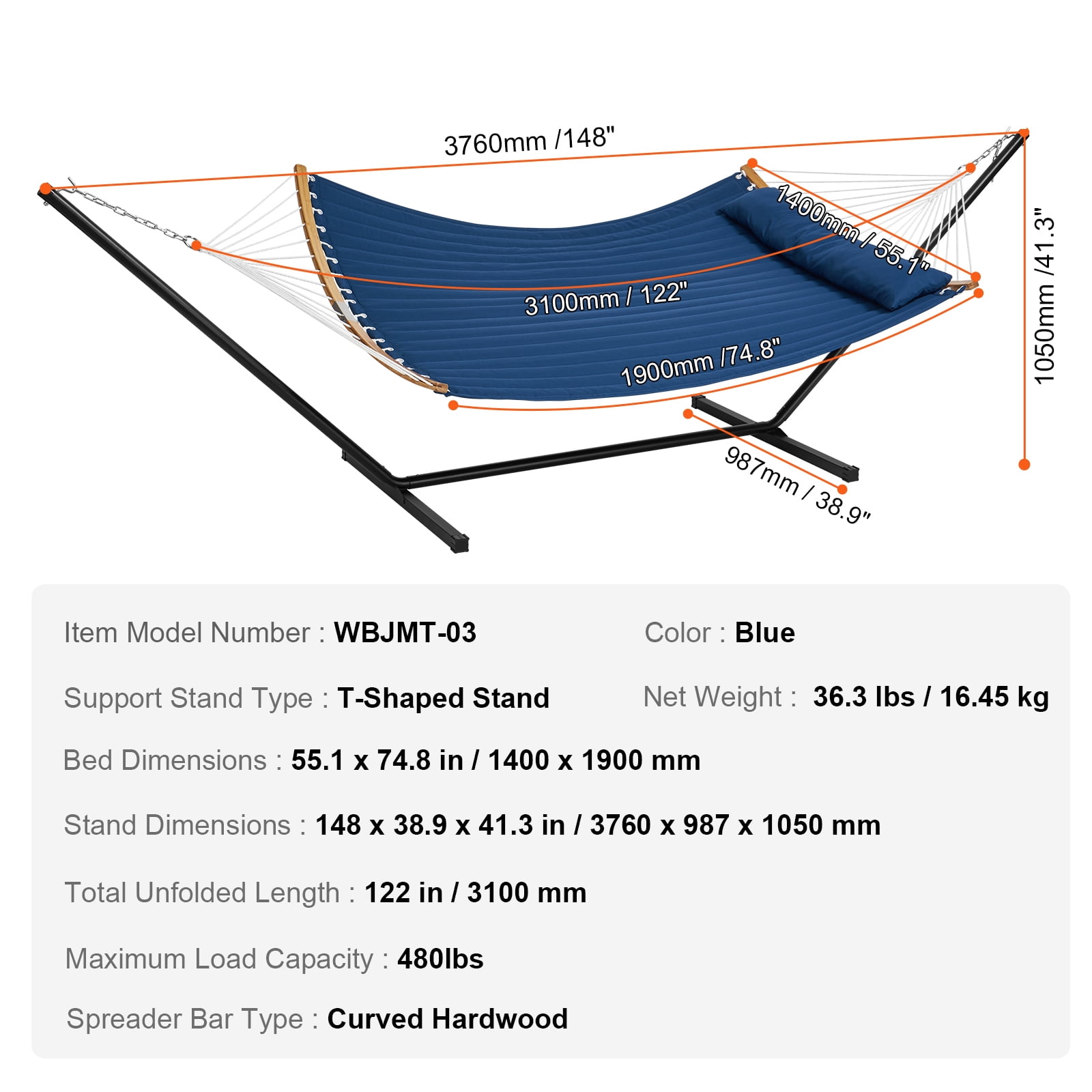 KFFKFF 480 lb Hammock Double Quilted Fabric Two Person with Stand - Image 9