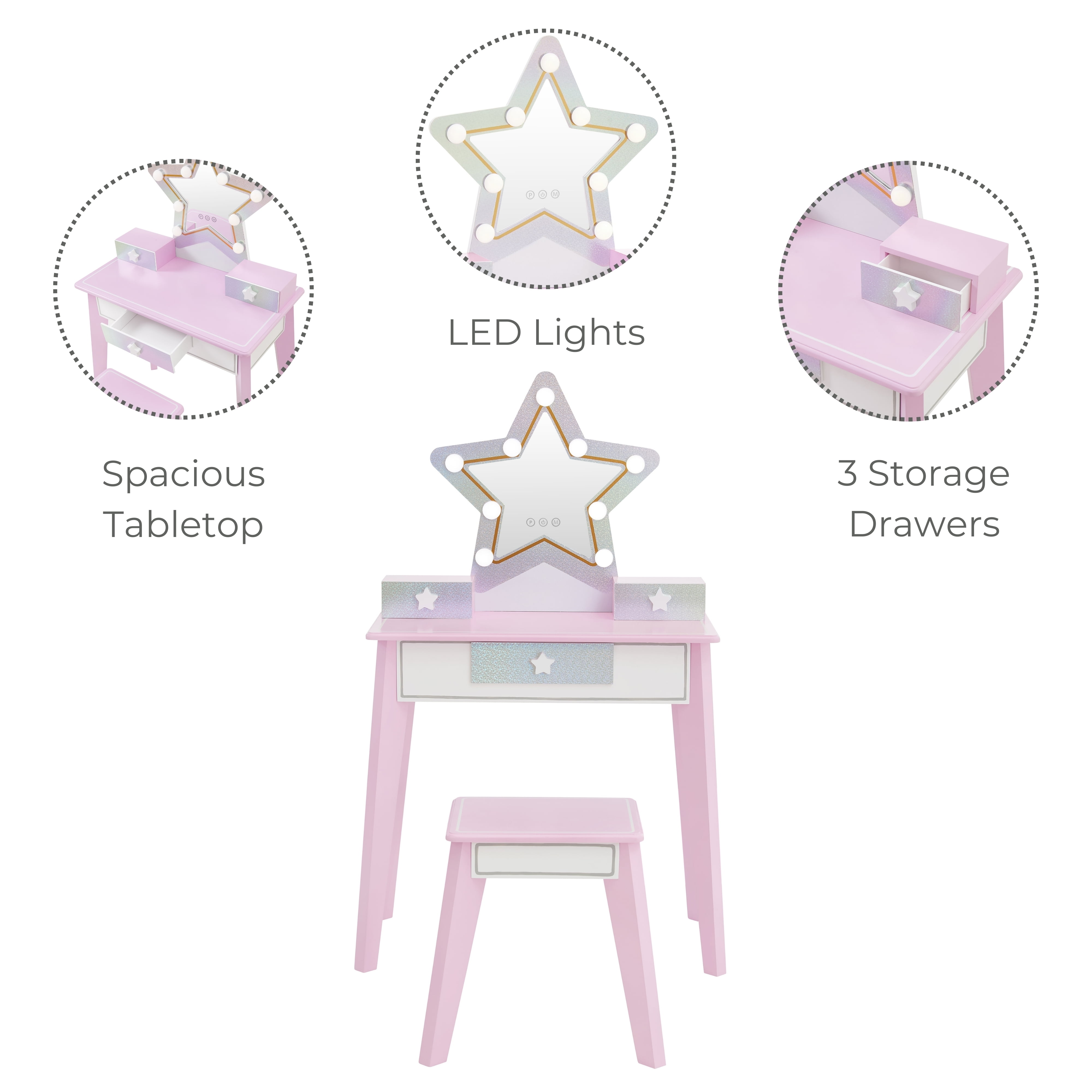 Fantasy Fields Little Princess Star Vanity with LED Lights and Mirror, Lavender - Image 5