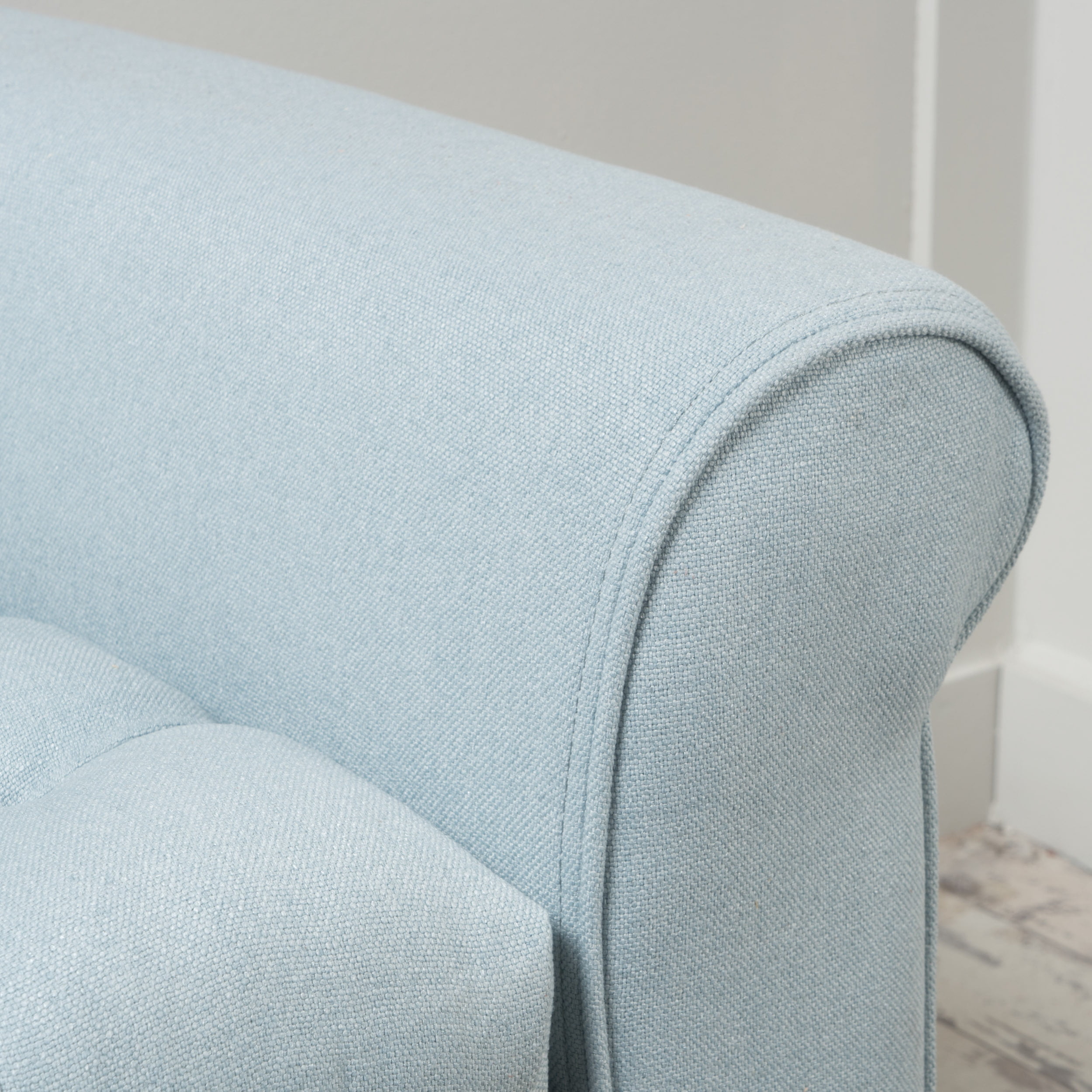 Noble House Sheffield Contemporary Rolled Arm Fabric Storage Ottoman Bench, Light Sky and Dark Brown - Image 2