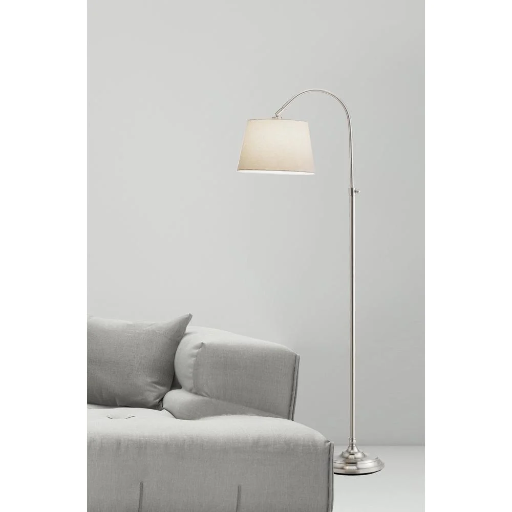 Adesso Bonnet Arc Steel Standing Floor Lamp and Adjustable White Linen Shade - Image 2