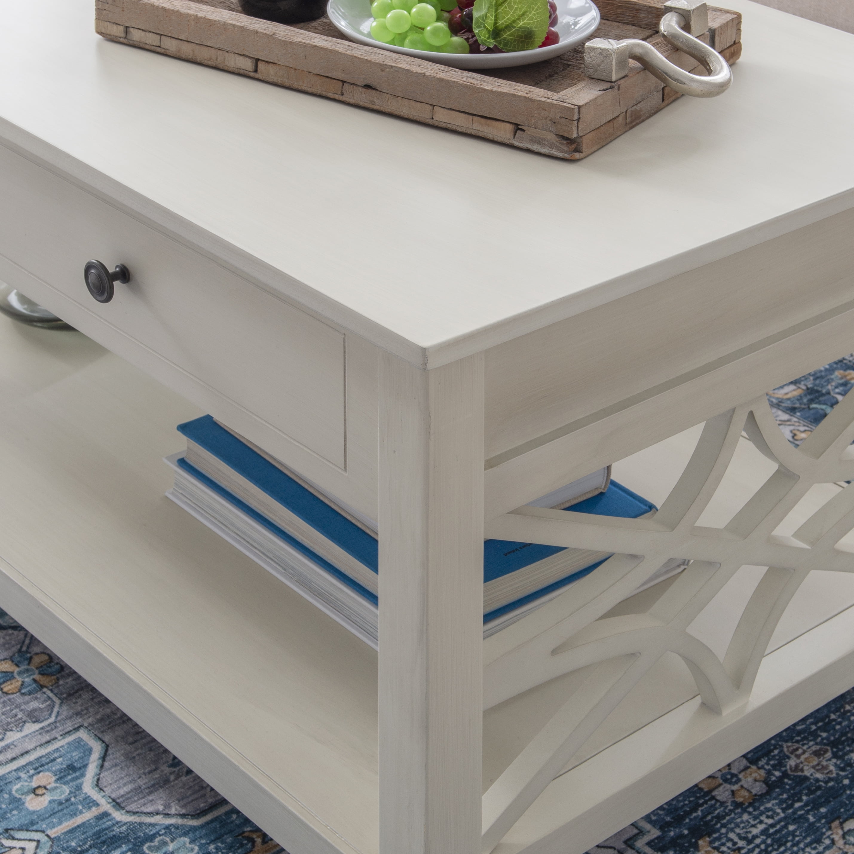 Linon Lift Top Storage Pine Wood Coffee Table, White - Image 3