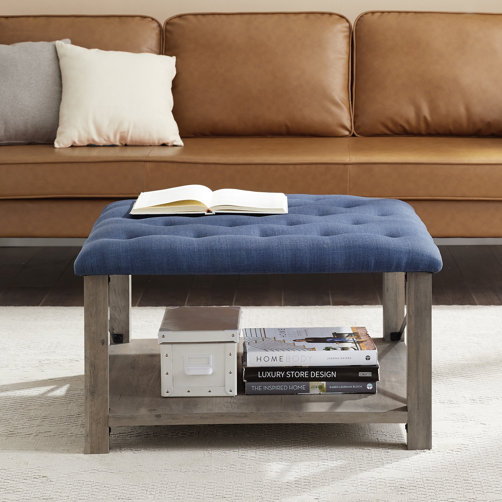 Manor Park Farmhouse 30" Square Tufted Ottoman - Blue - Image 6