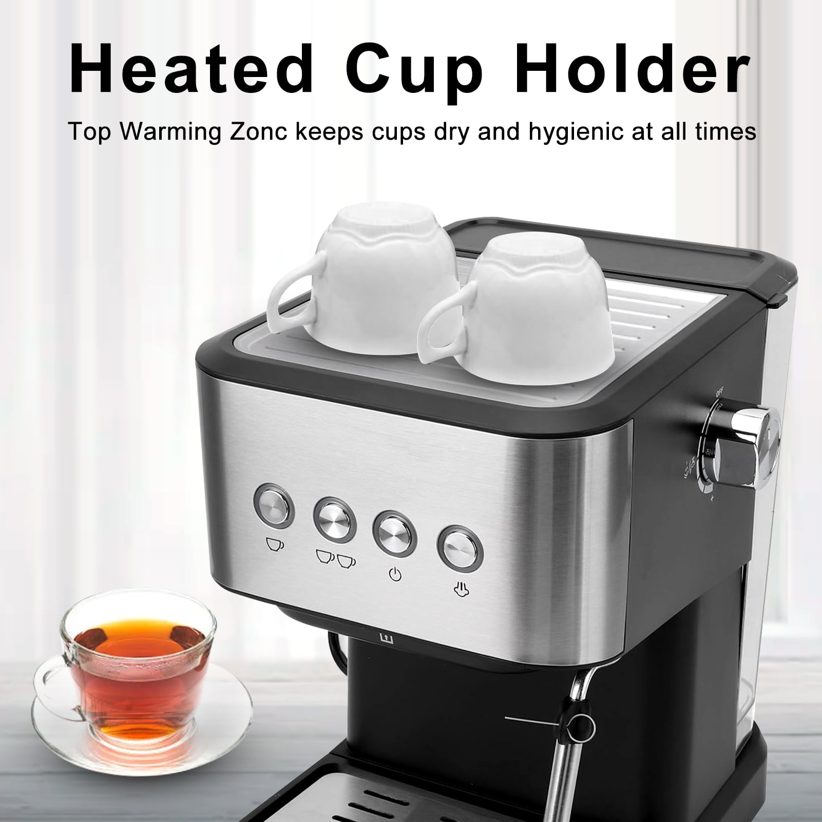 Fyydes Espresso Machine 20 Bar, 1.5L Water Tank with Milk Frother Steam, Stainless Steel Coffee Maker for Espresso, Latte, Mocha, Americano, 1050W, Silver - Image 10