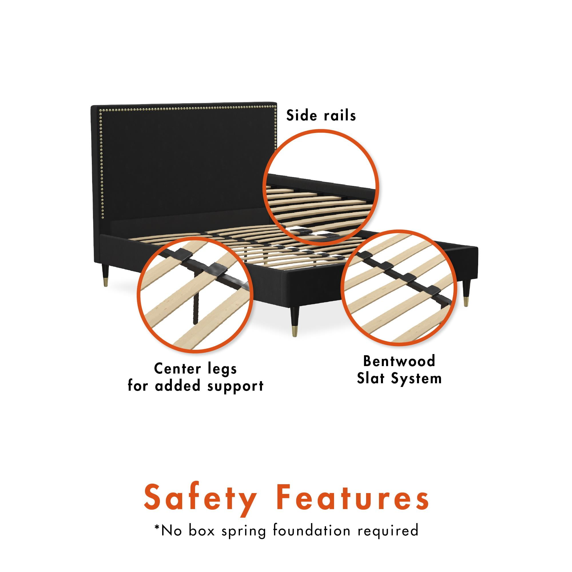 CosmoLiving by Cosmopolitan Audrey Upholstered Bed, Black Velvet, Queen - Image 8