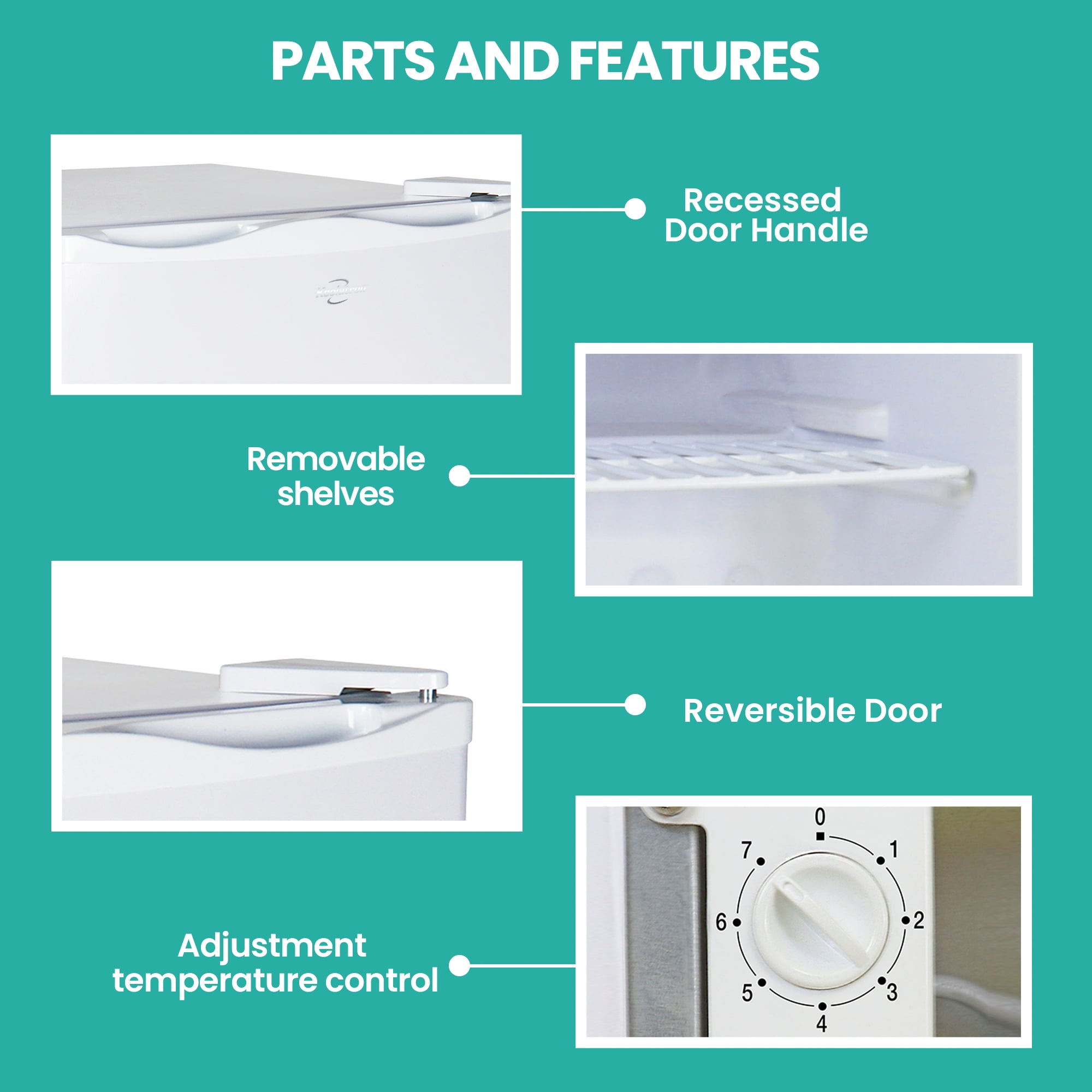 Koolatron 1.2 cu ft (34L) Mini Upright Freezer, White, Space-Saving Flat Back, Reversible Door, Manual Defrost - Image 6