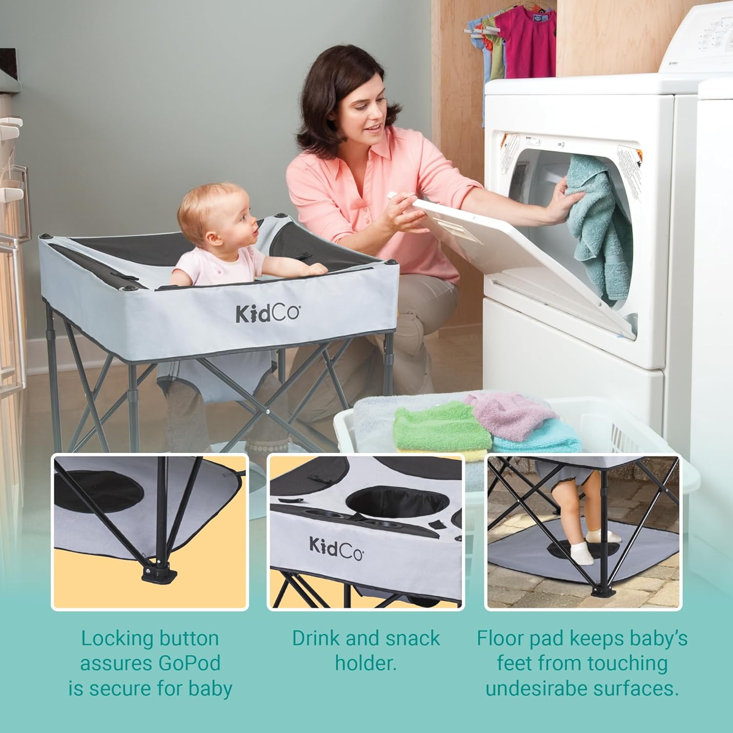 KidCo P7004 - GoPod Adjustable Height Travel Activity Seat with Floor Mat, Portable Baby Chair, Baby Activity Center (Midnight) - Image 4