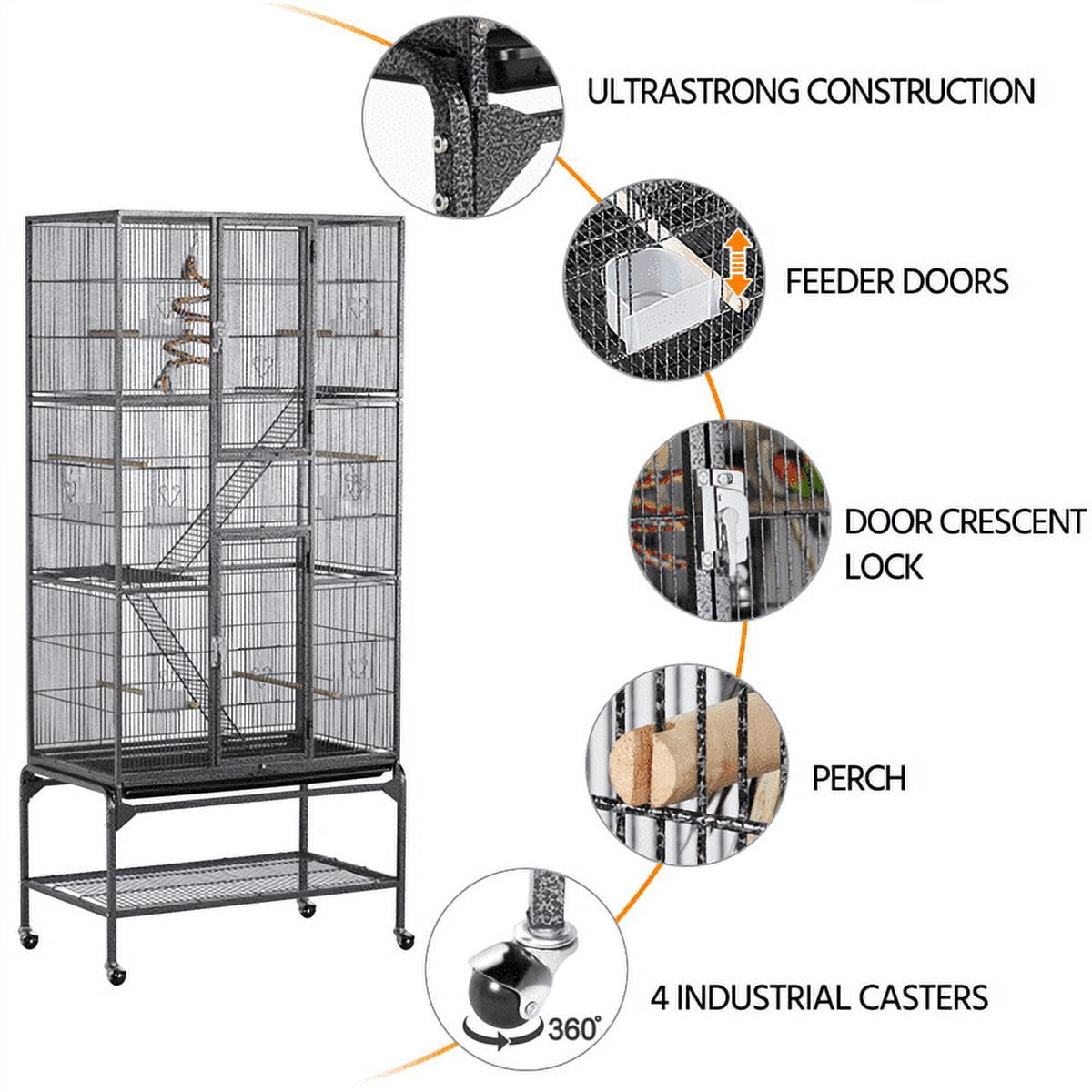 Renwick 69" H Extra Large Rolling Bird Cage with Detachable Stand, Black - Image 5