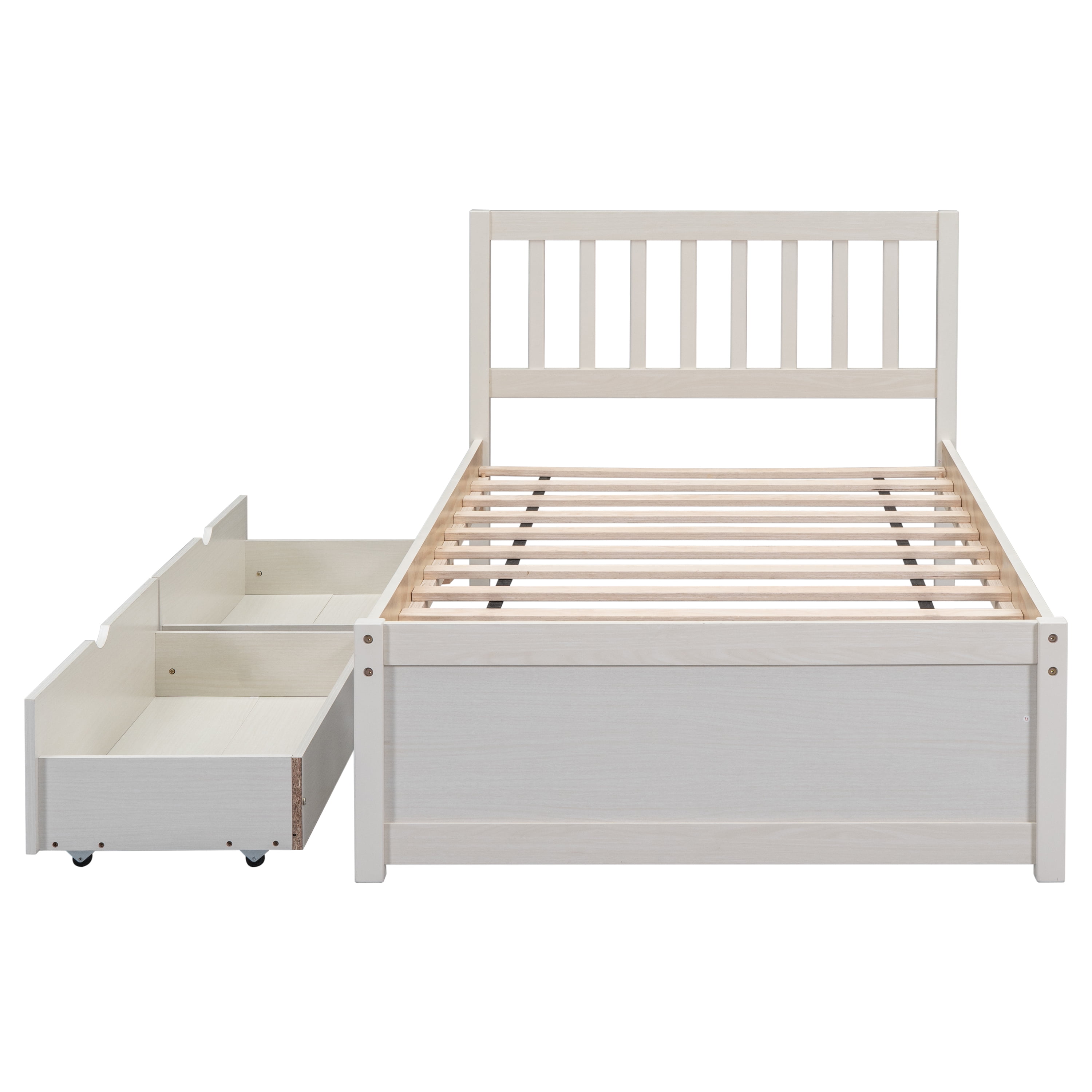 Miniyam Wood Twin Bed with Storage Drawers for Kids and Teens, White - Image 6