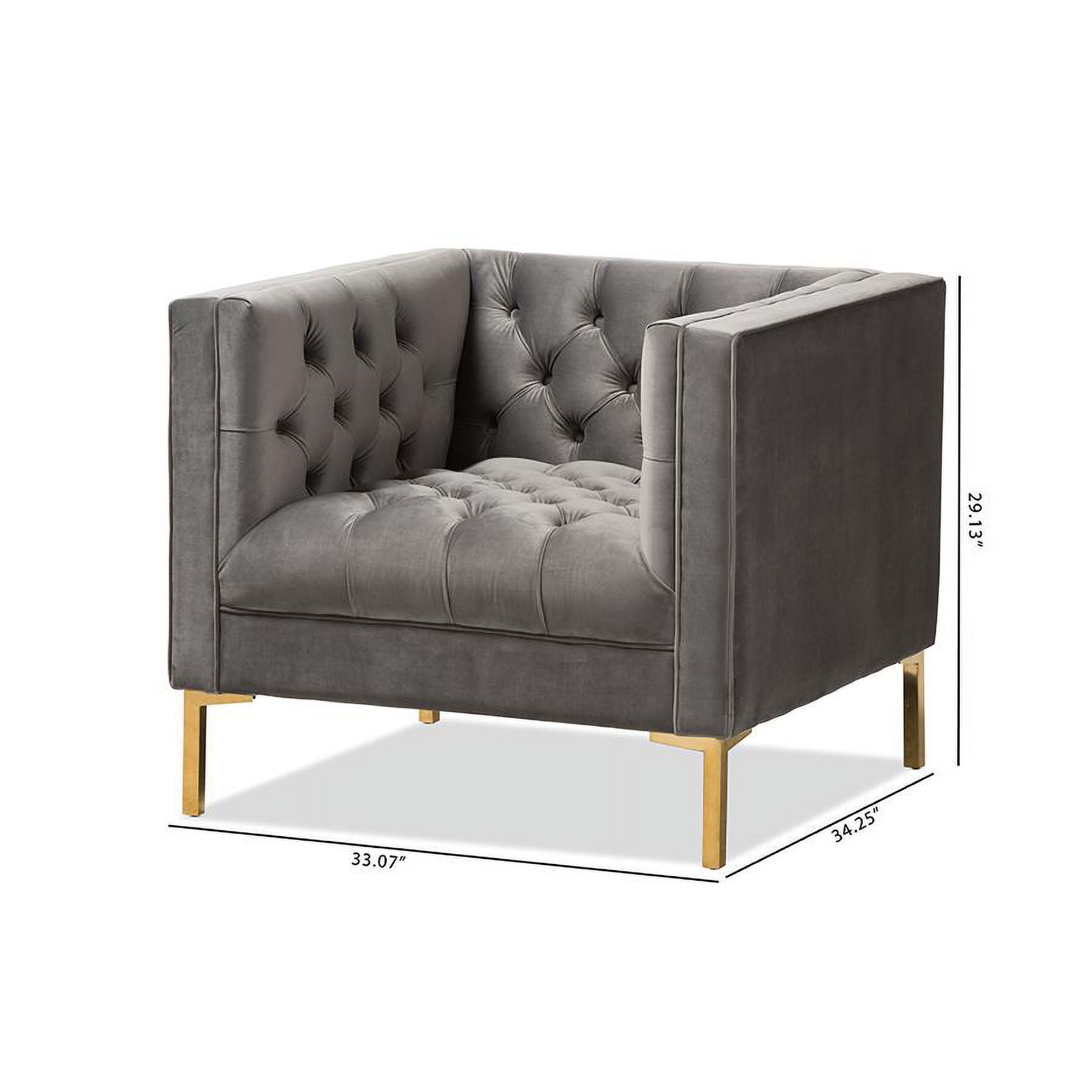 Baxton Studio Zanetta Luxe and Glamour Grey Velvet Upholstered Gold Finished Lounge Chair - Image 10