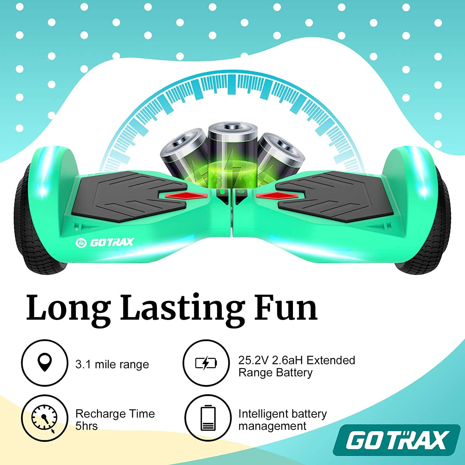 GOTRAX NOVA Hoverboard for Kids Ages 6+, 200W 6.5" LED Wheels&6.25mph HoverBoard for Kids, Teal - Image 2