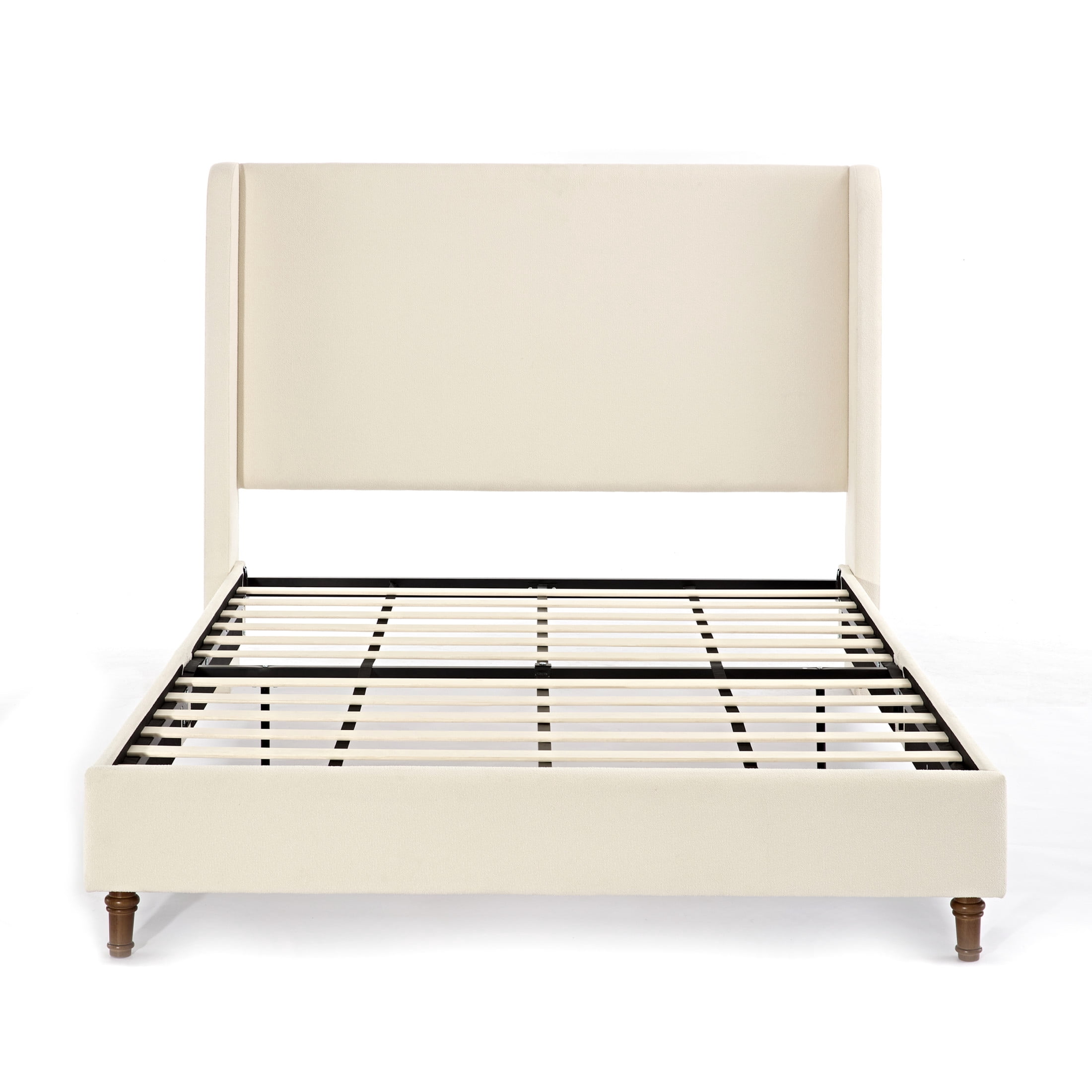 Noble House Harper Indoor Upholstered Metal Tall Headboard Queen Bed, Beige Boucle - Image 3