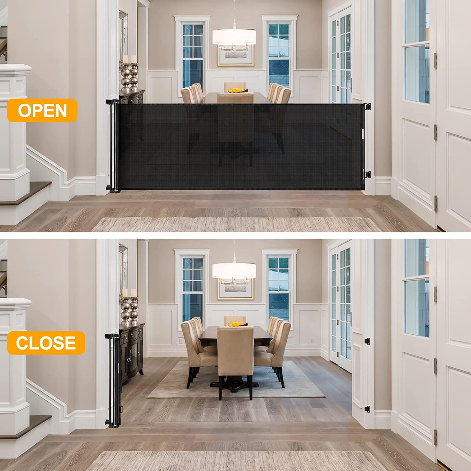 Fiuion 122'' Extra Wide Baby Gate for Large Openings Indoor and Outdoor Baby Gates for Doorways Extra Long Baby Gate Pet Gates for Dogs Indoor Extra Large Retractable Dog Gate for Stairs Black - Image 2