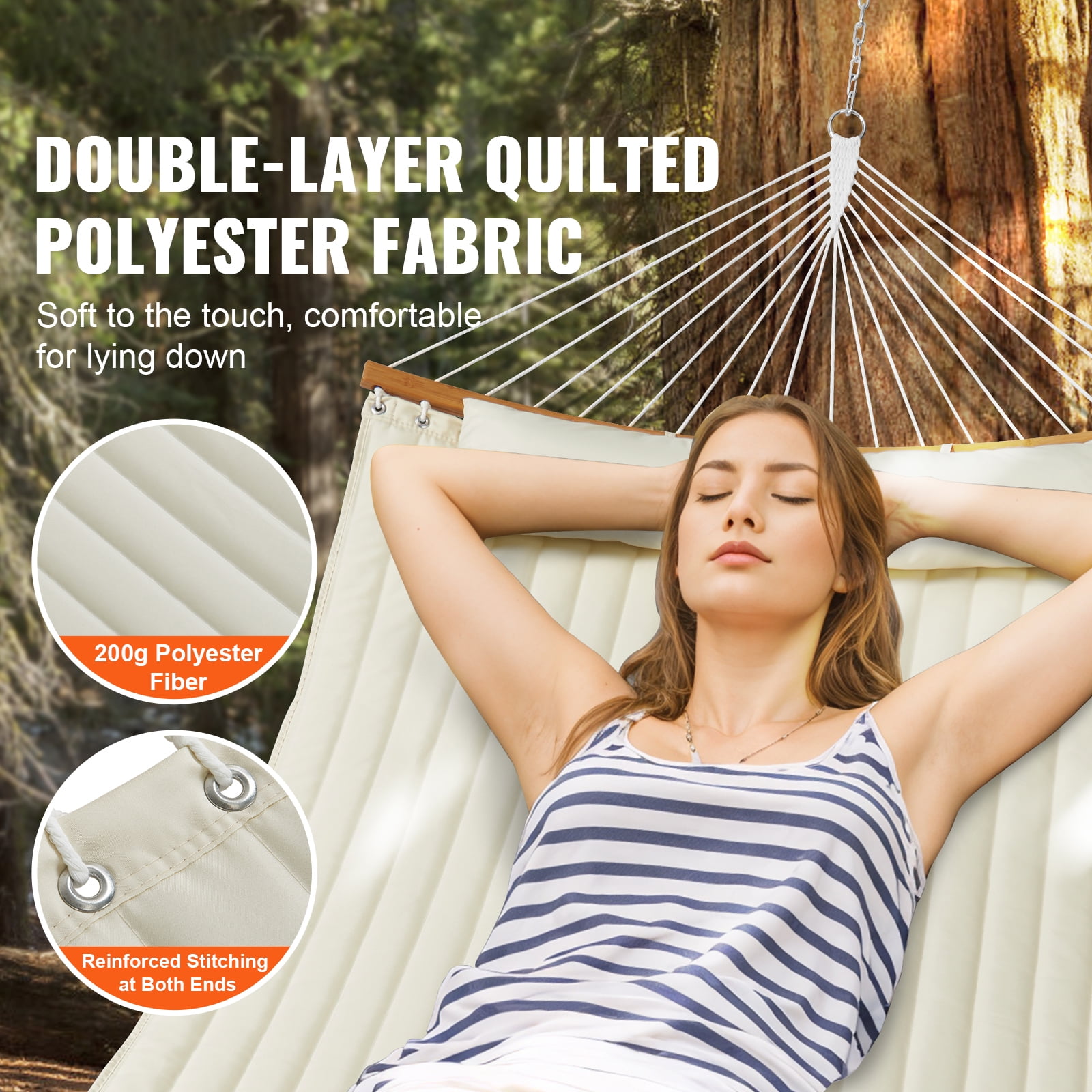 KFFKFF Double-Layer Quilted Fabric Hammock with Swivel Hanger and Removable Seat Cushion - Image 6