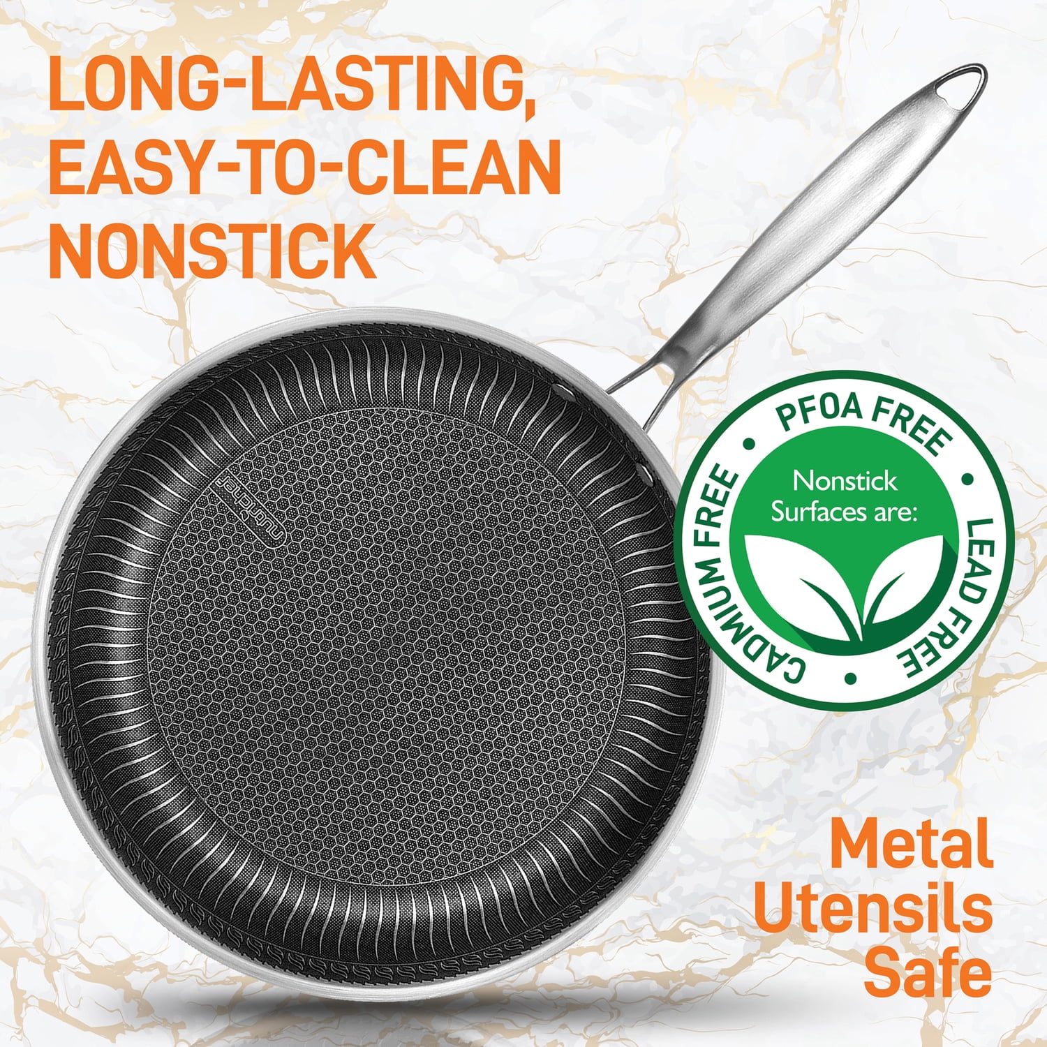 NutriChef NC3PL12 Nonstick Tri-Ply Stainless Steel Stir Fry Pan with Glass Lid, 12 inch - Image 9